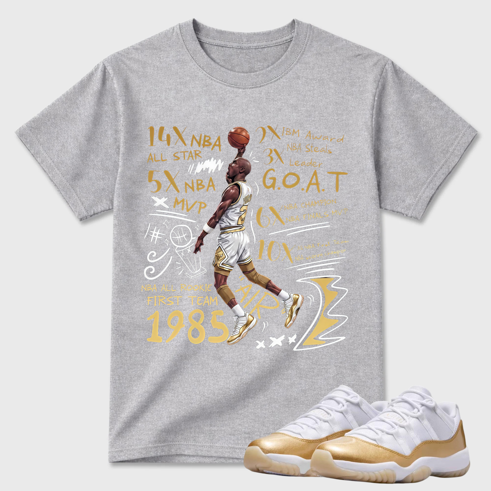 Jordan 11 White and Metallic Gold Matching Shirt, Adults & Kid Unisex Tee