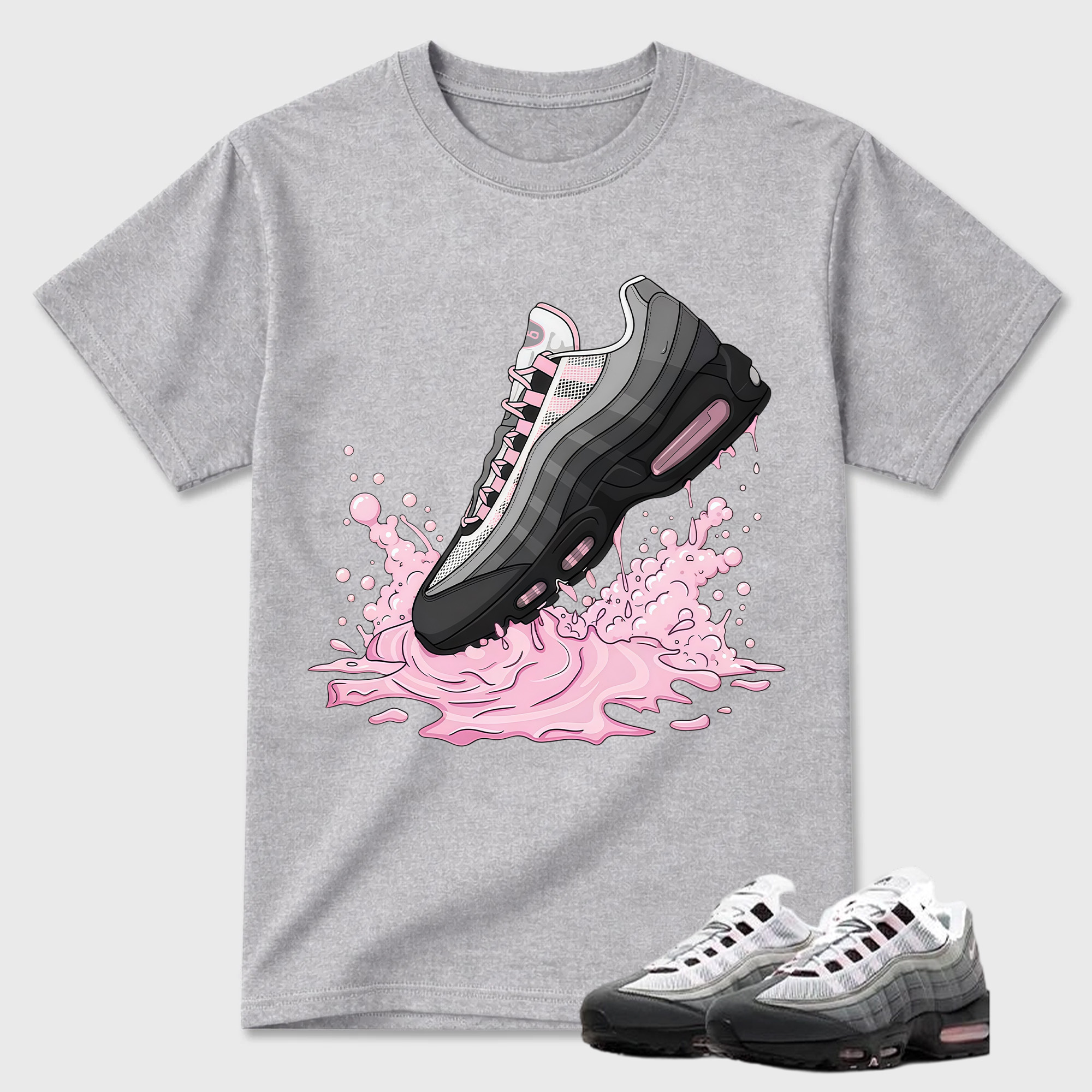Air Max 95 Pink Foam Black White OG Big Bubble T Shirt Match Dripping Shoe