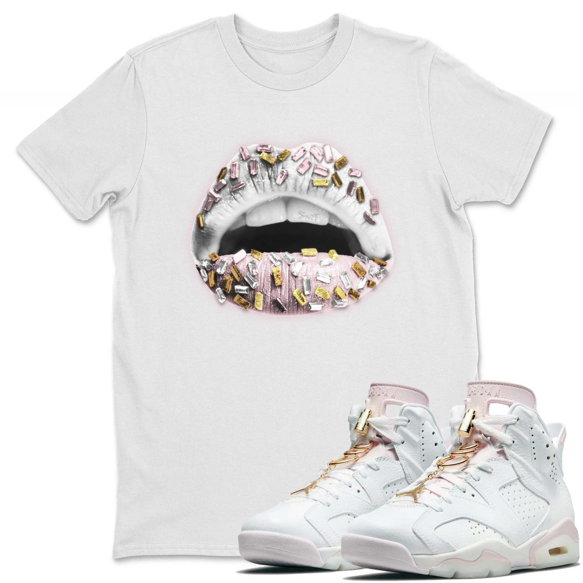 Lips Jewel Unisex Tops - Air Jordan 6 Gold Hoops