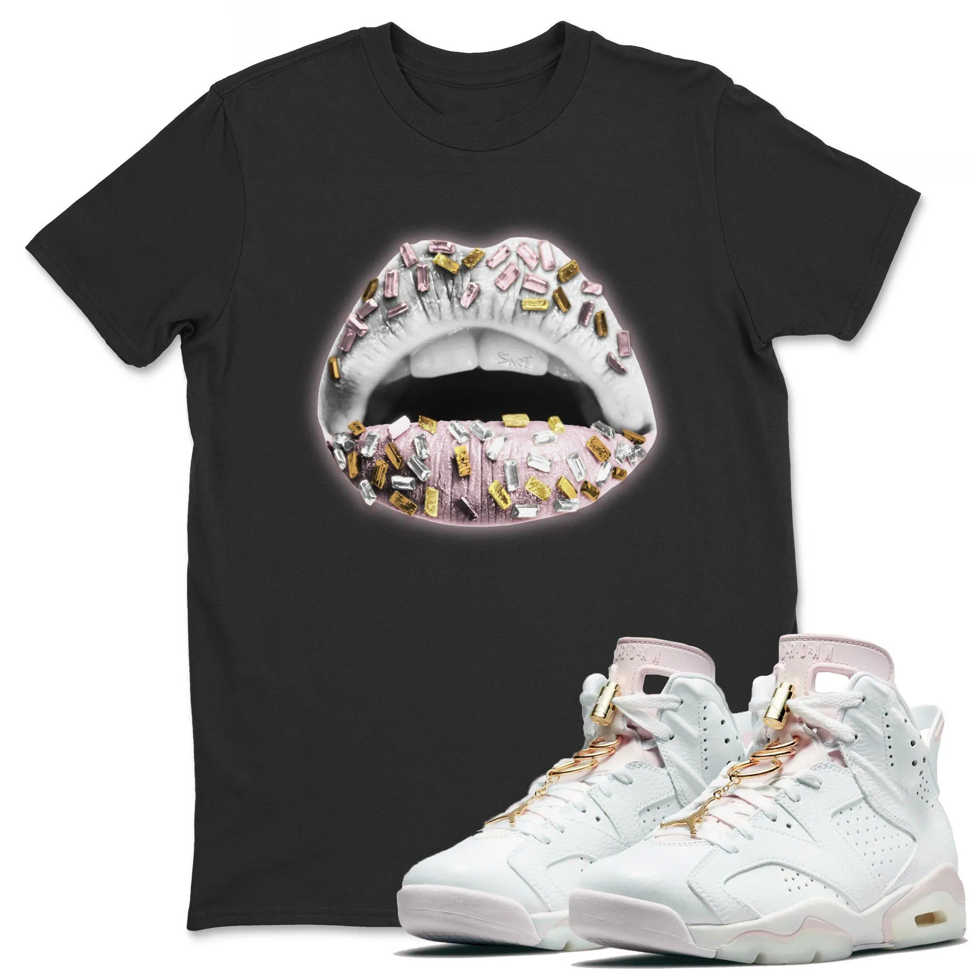 Lips Jewel Unisex Tops - Air Jordan 6 Gold Hoops