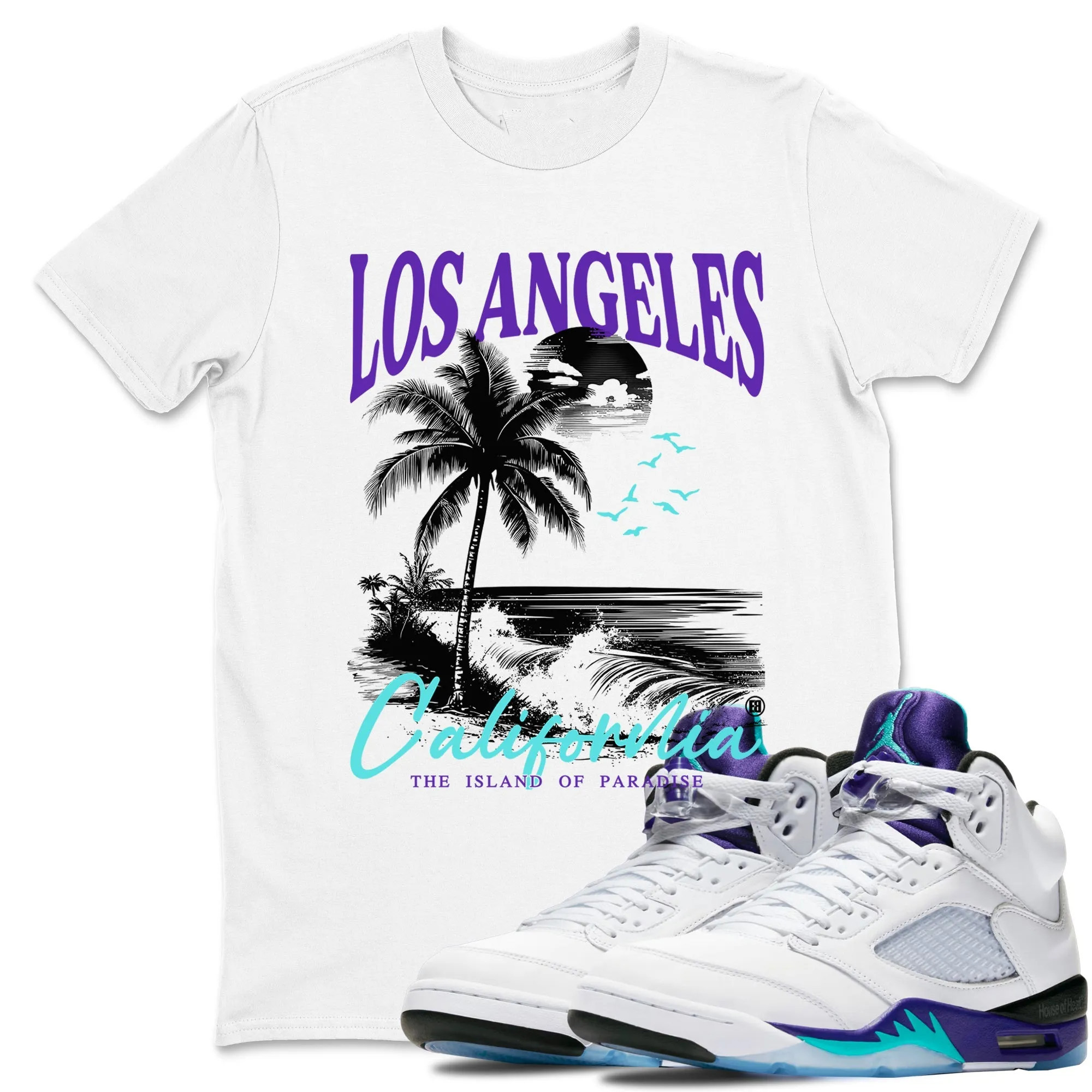 Los Angeles California Sneaker Tees - Air Jordan 5 Grape
