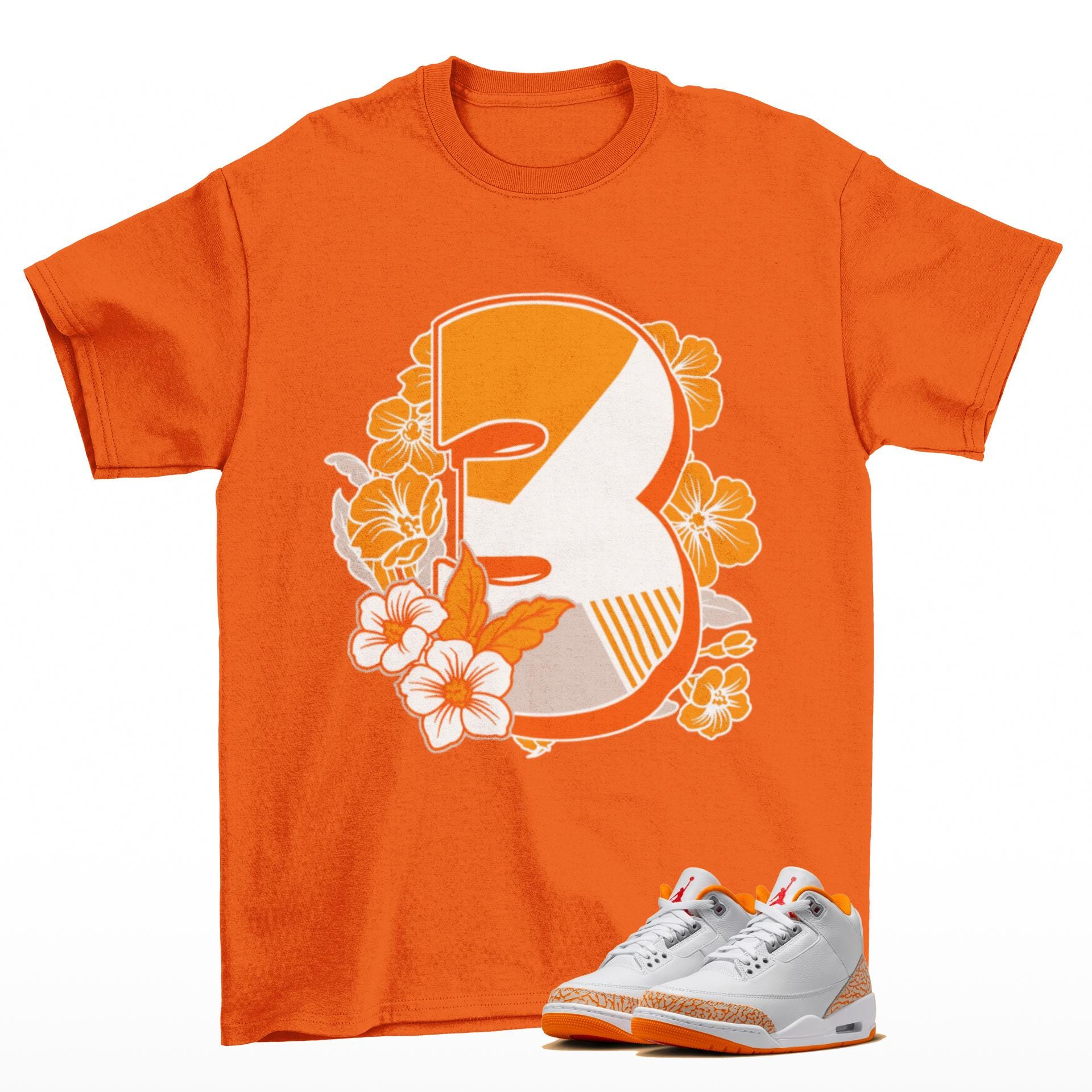 Floral Number 3 T-Shirt to Match Jordan 3 Orange Citrus Sneakers