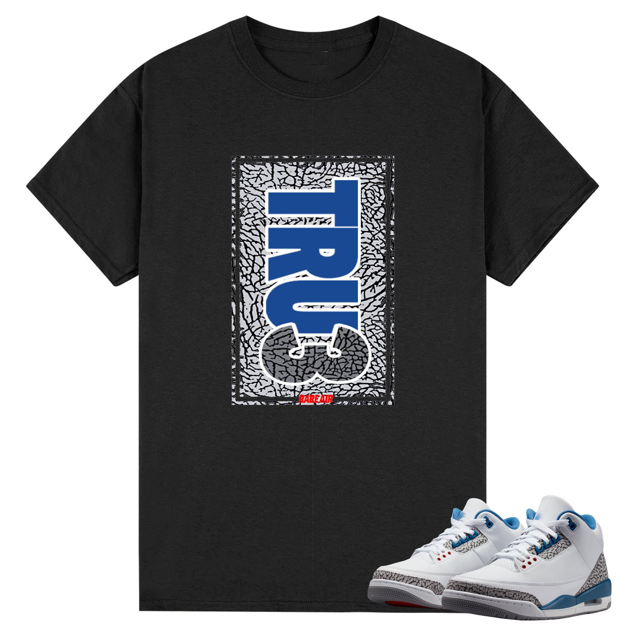 AJ 3 True Blue White Fire Red Cement Grey Match Tee