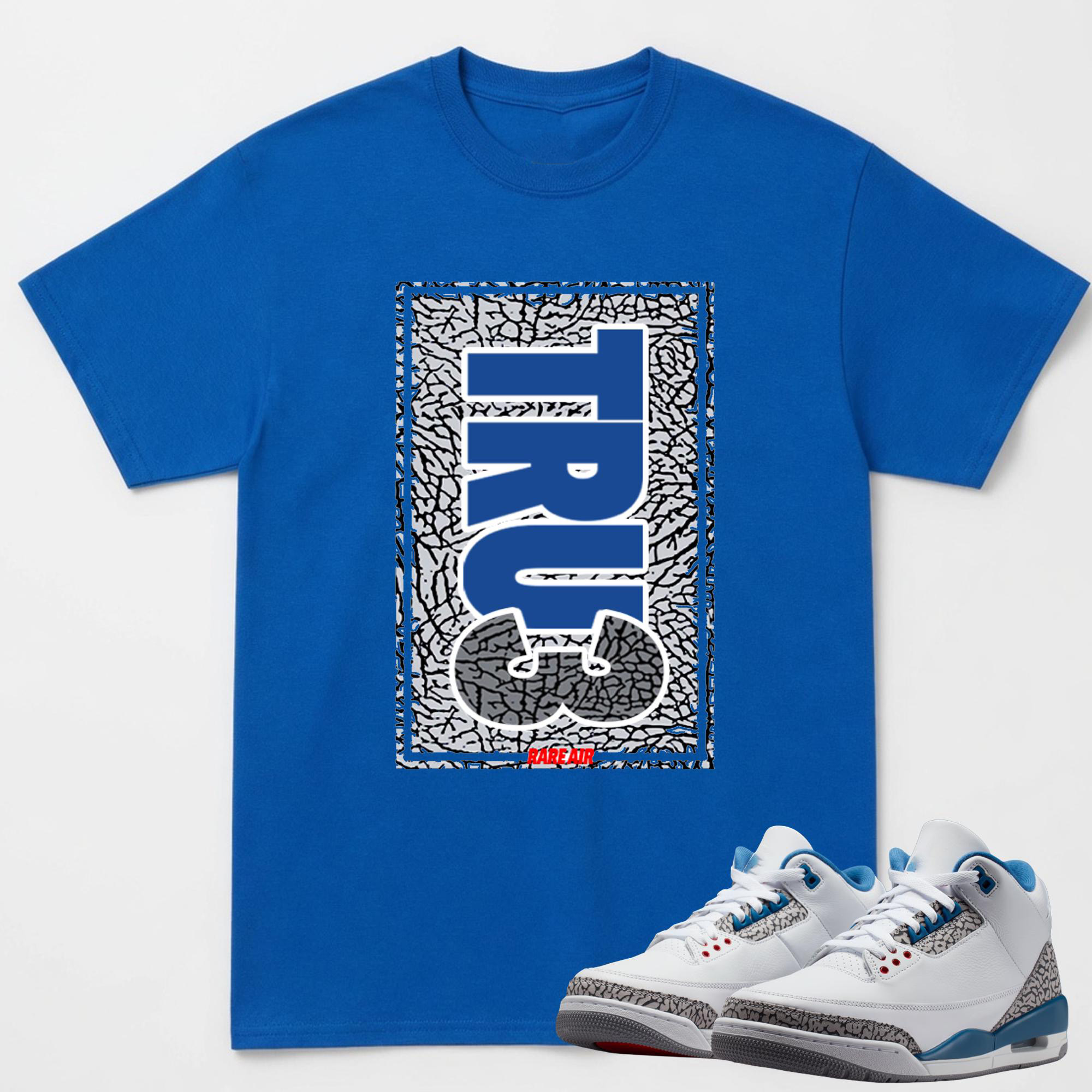 AJ 3 True Blue White Fire Red Cement Grey Match Tee