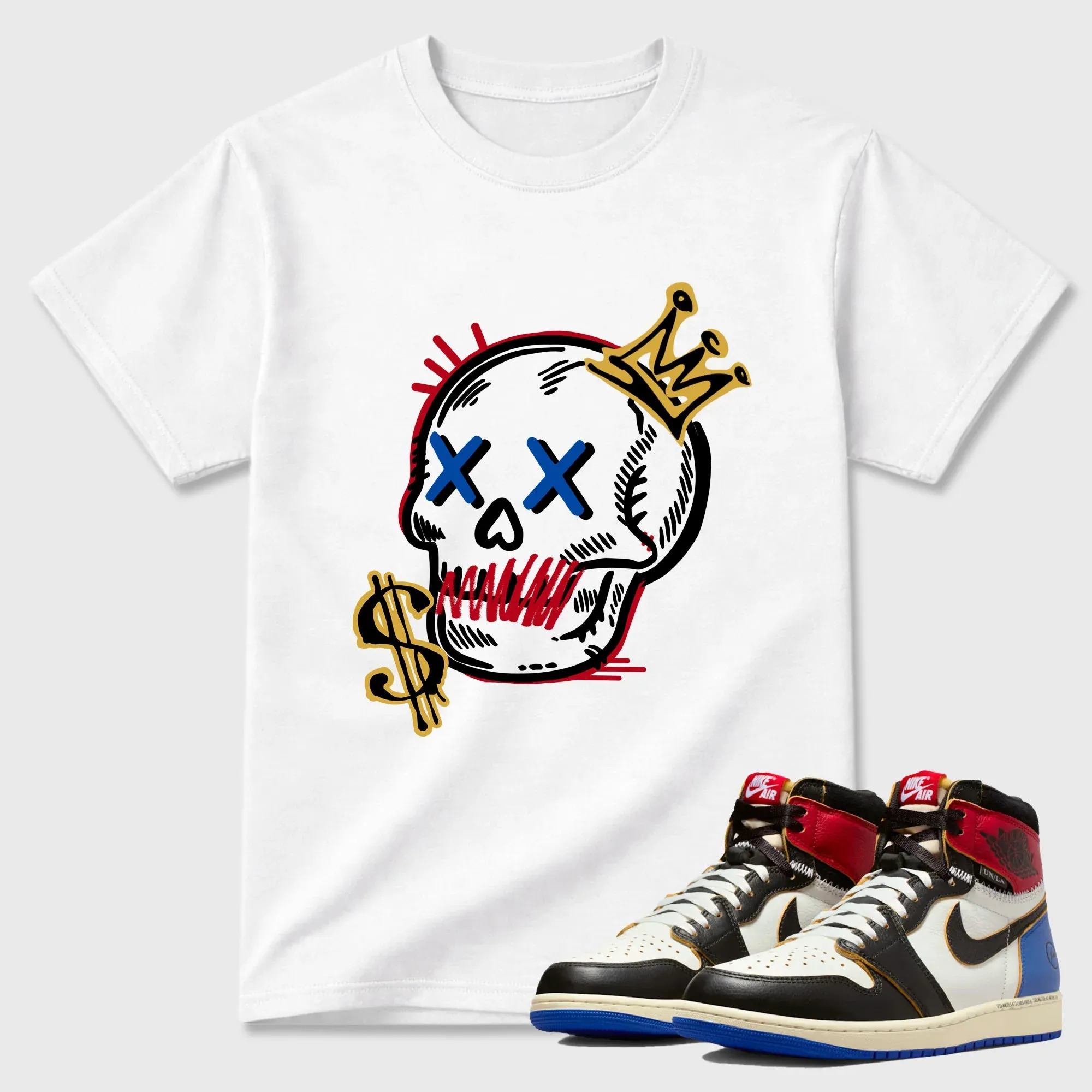 Neon Skull TEEWAVO Sneaker Tees - Air Jordan 1 Union x Fragment