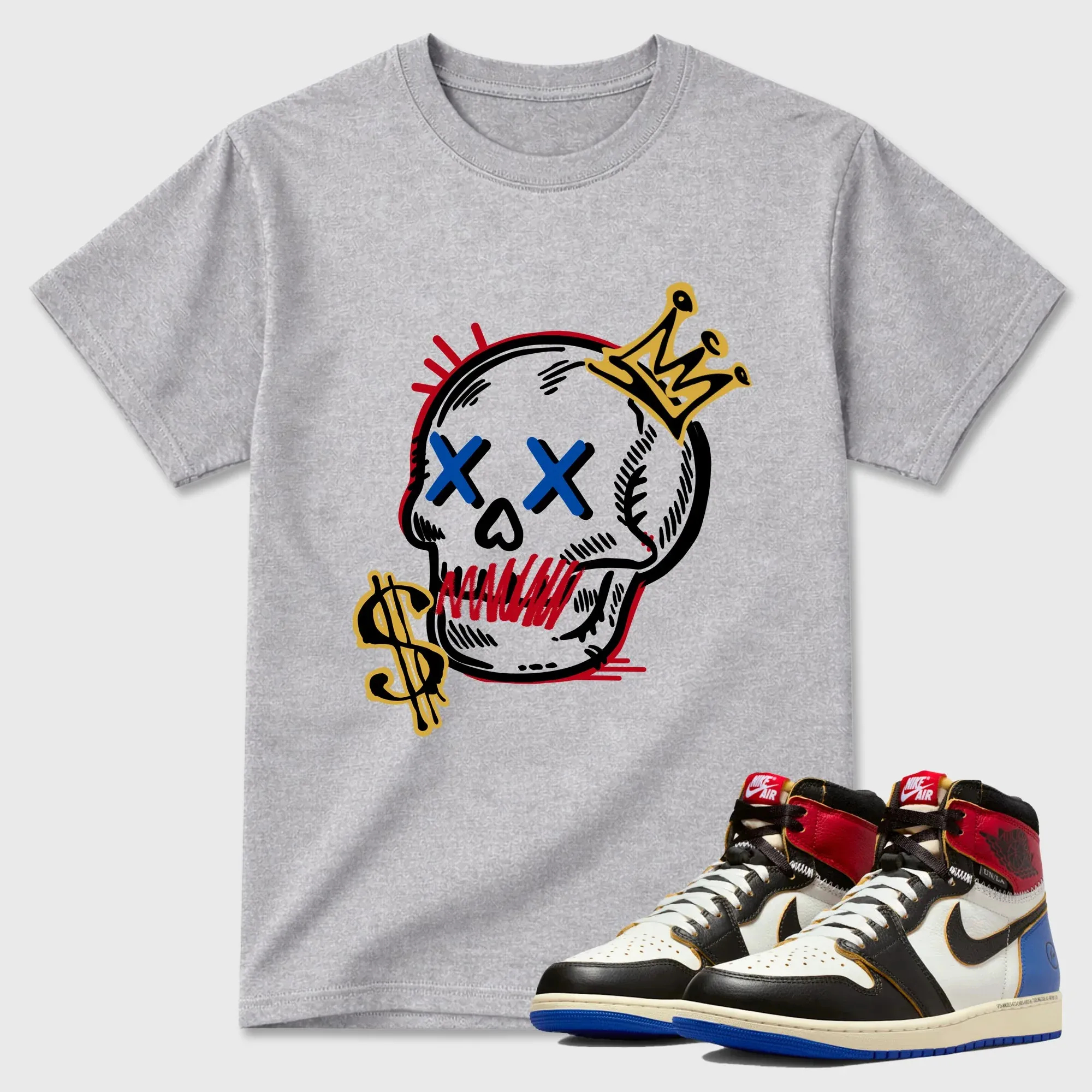 Neon Skull TEEWAVO Sneaker Tees - Air Jordan 1 Union x Fragment