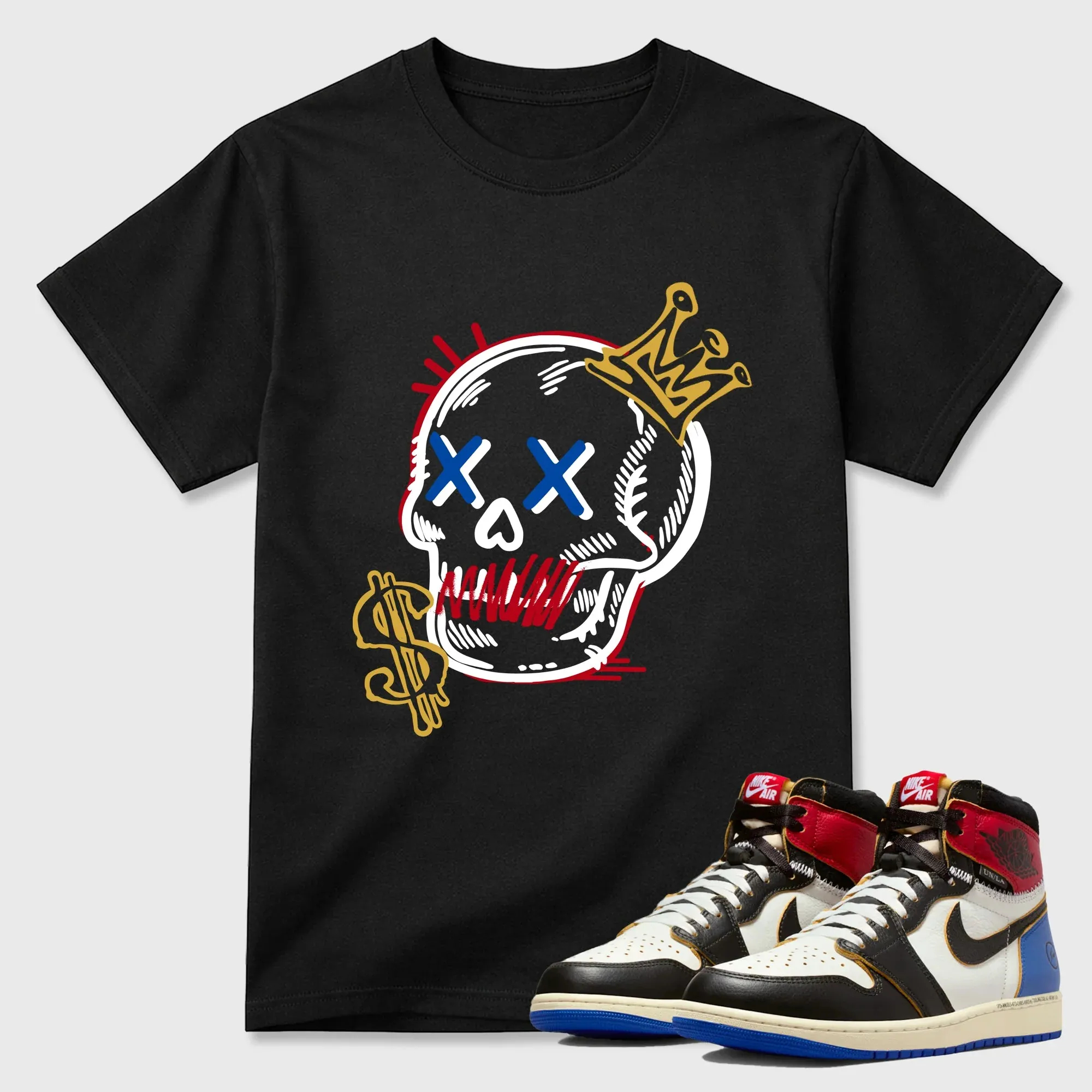 Neon Skull TEEWAVO Sneaker Tees - Air Jordan 1 Union x Fragment