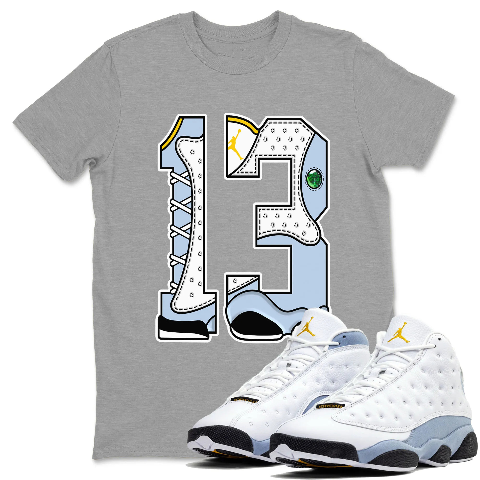 Number 13 TEEWAVO Sneaker Tees - Air Jordan 13 Blue Grey