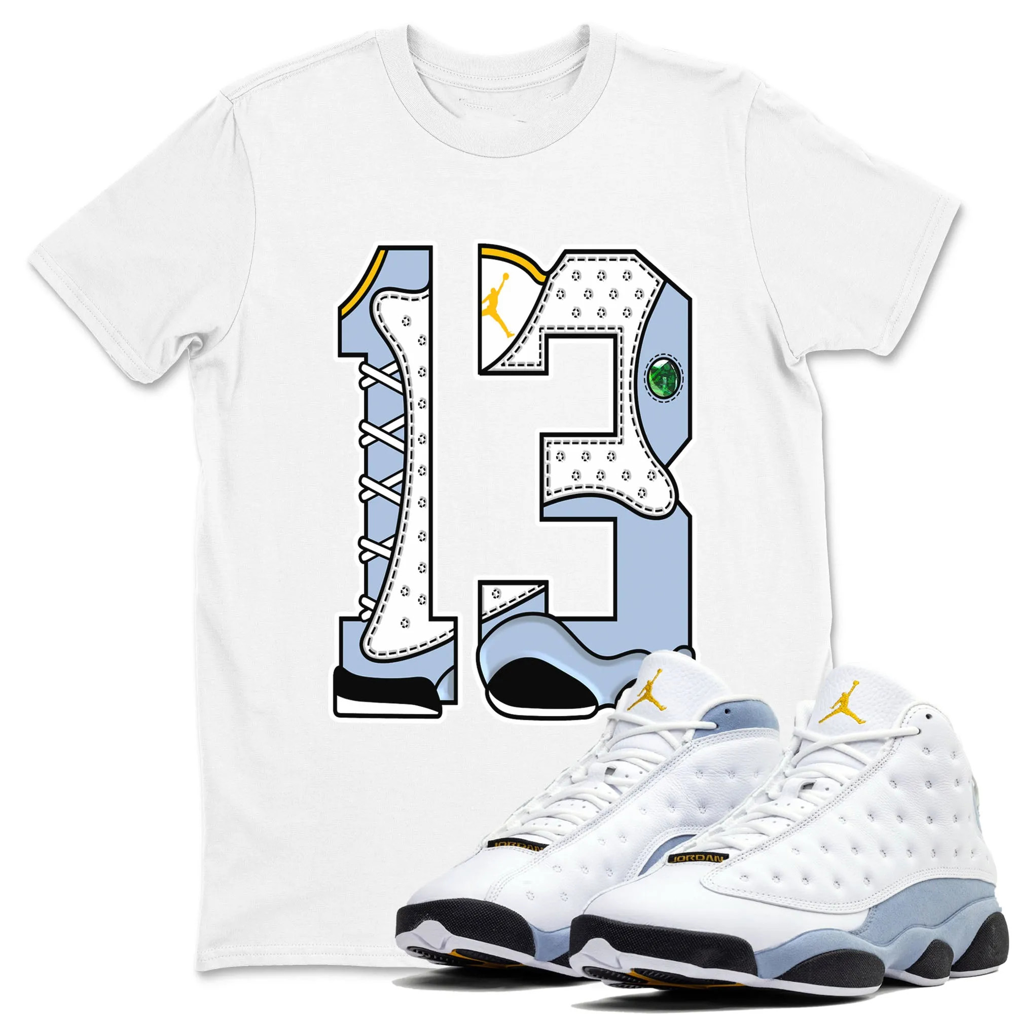 Number 13 TEEWAVO Sneaker Tees - Air Jordan 13 Blue Grey