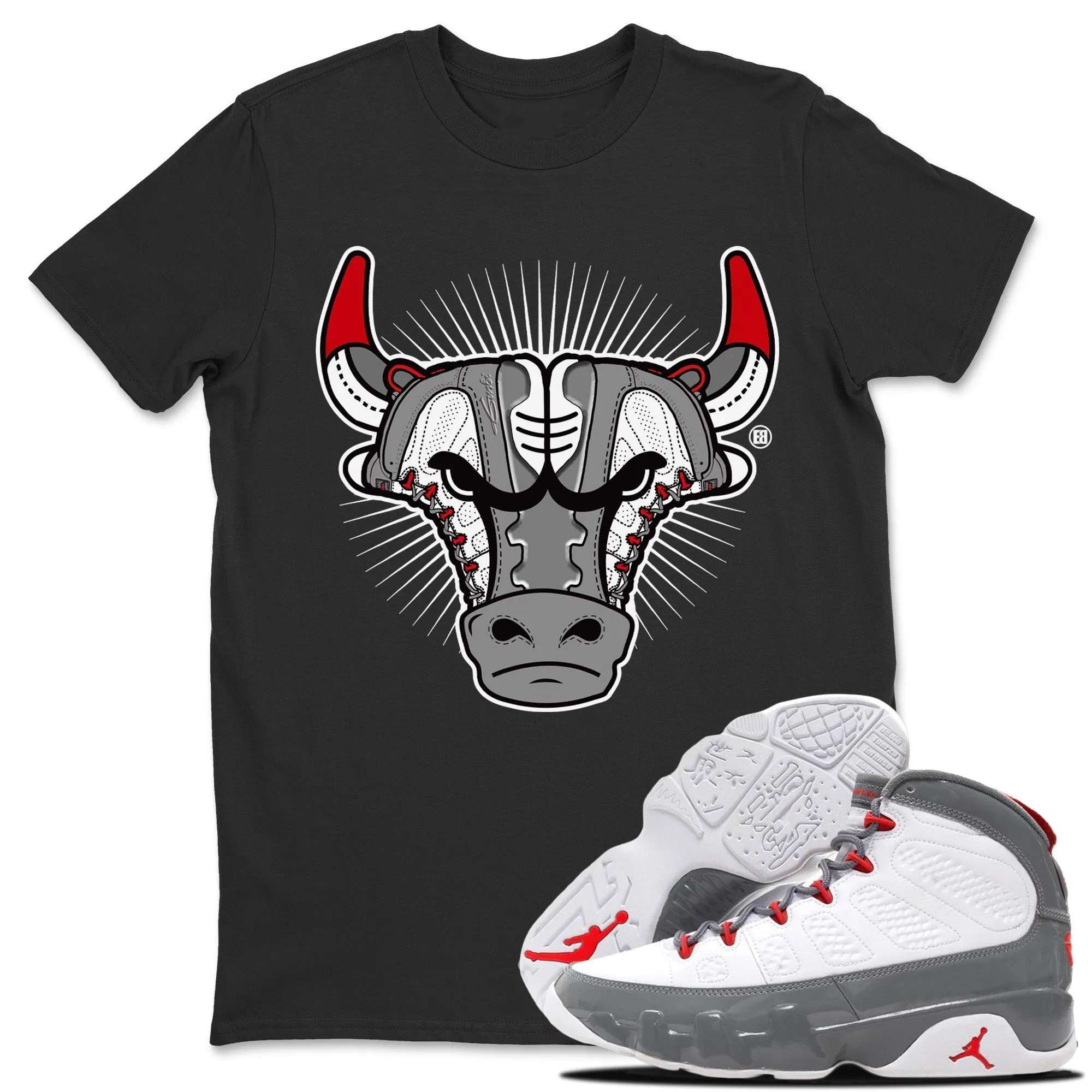 Sneaker Bull Head Unisex Tops - Air Jordan 9 Fire Red