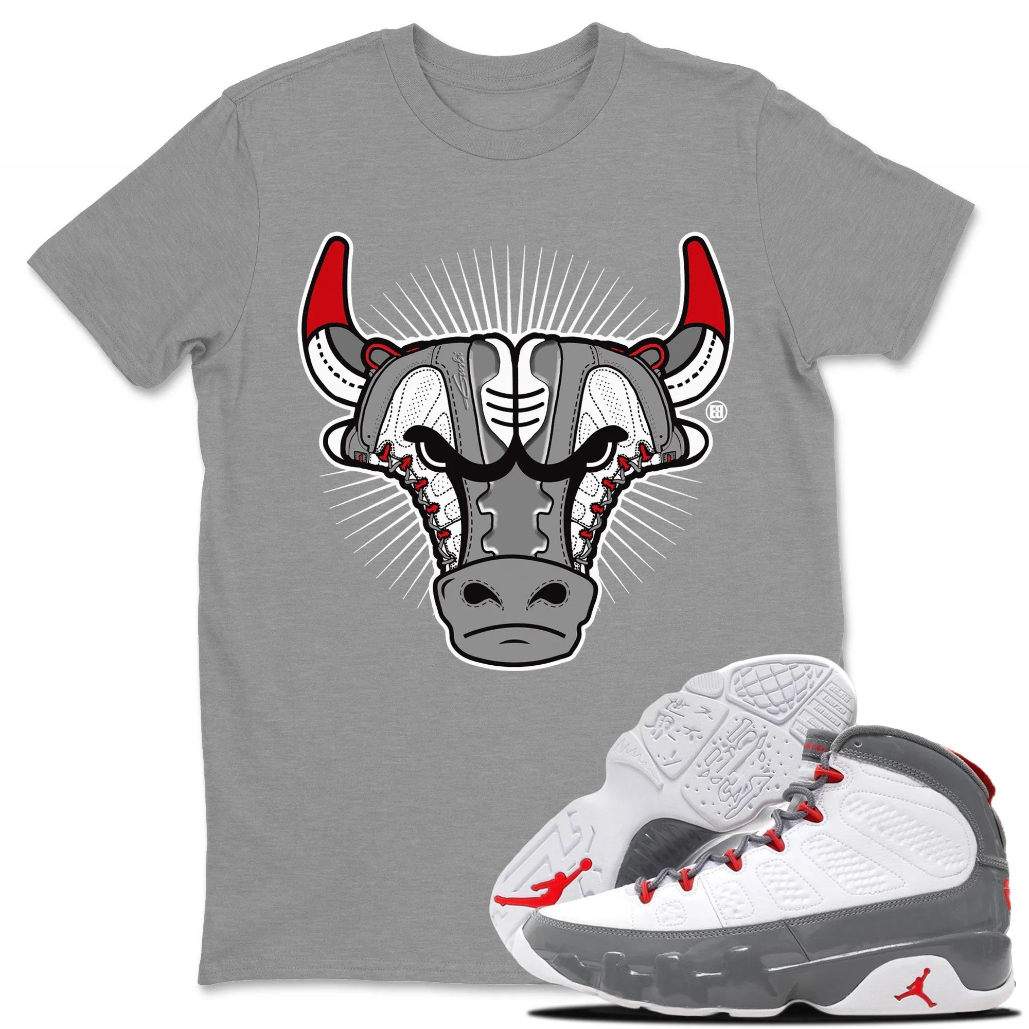 Sneaker Bull Head Unisex Tops - Air Jordan 9 Fire Red