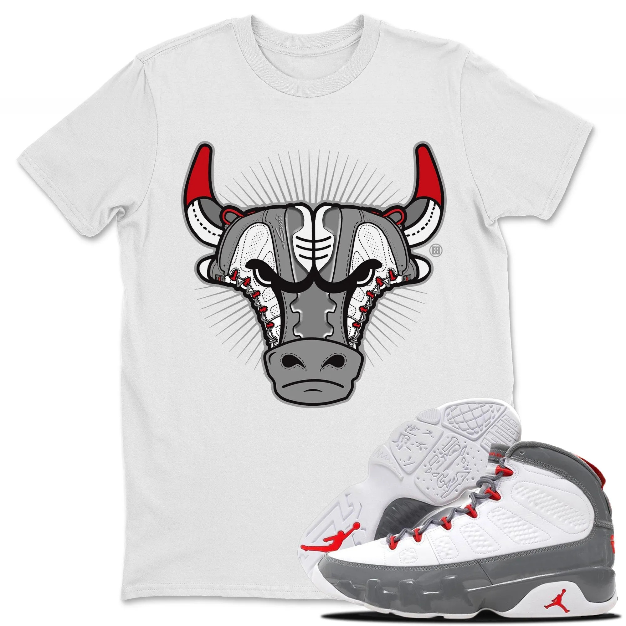 Sneaker Bull Head Unisex Tops - Air Jordan 9 Fire Red