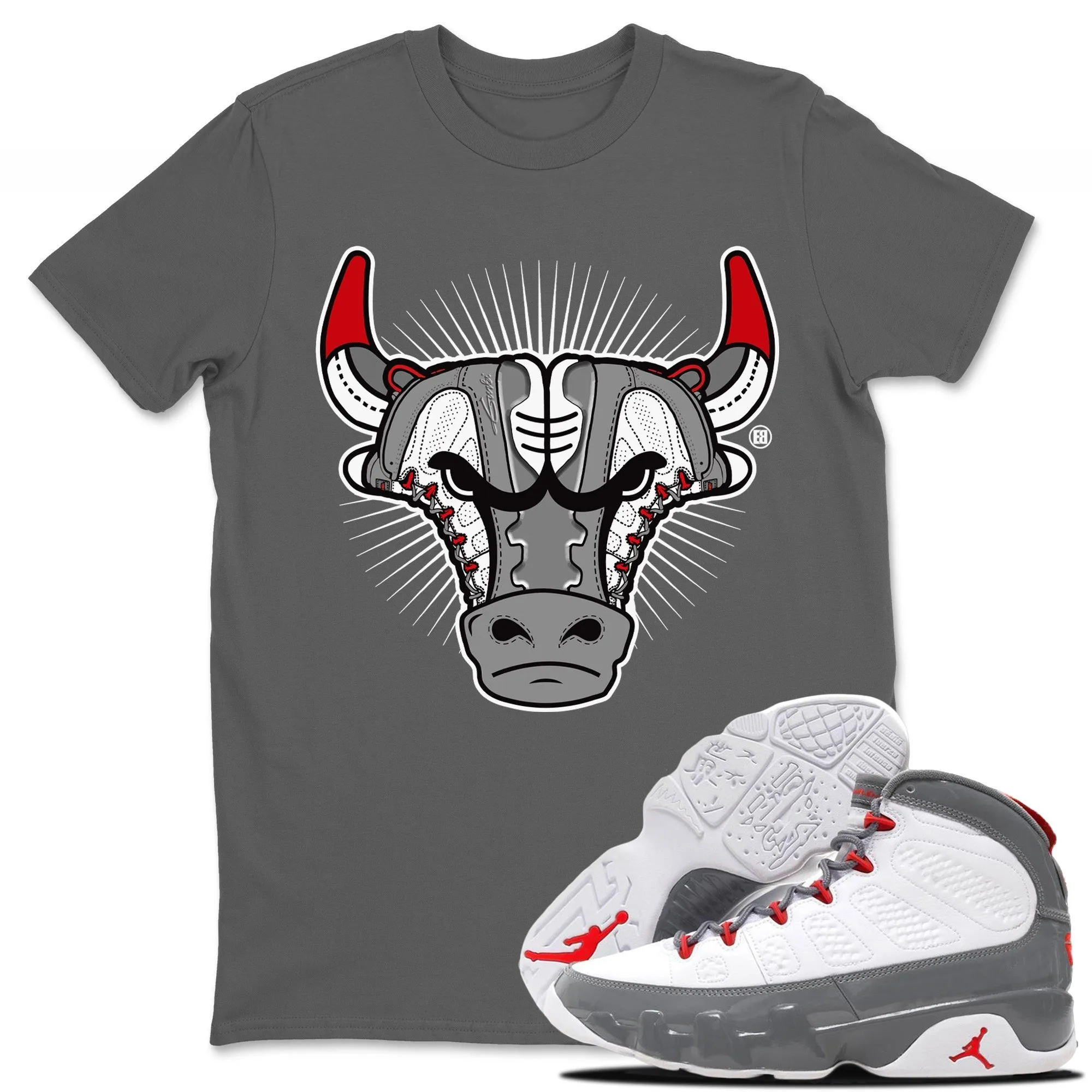 Sneaker Bull Head Unisex Tops - Air Jordan 9 Fire Red