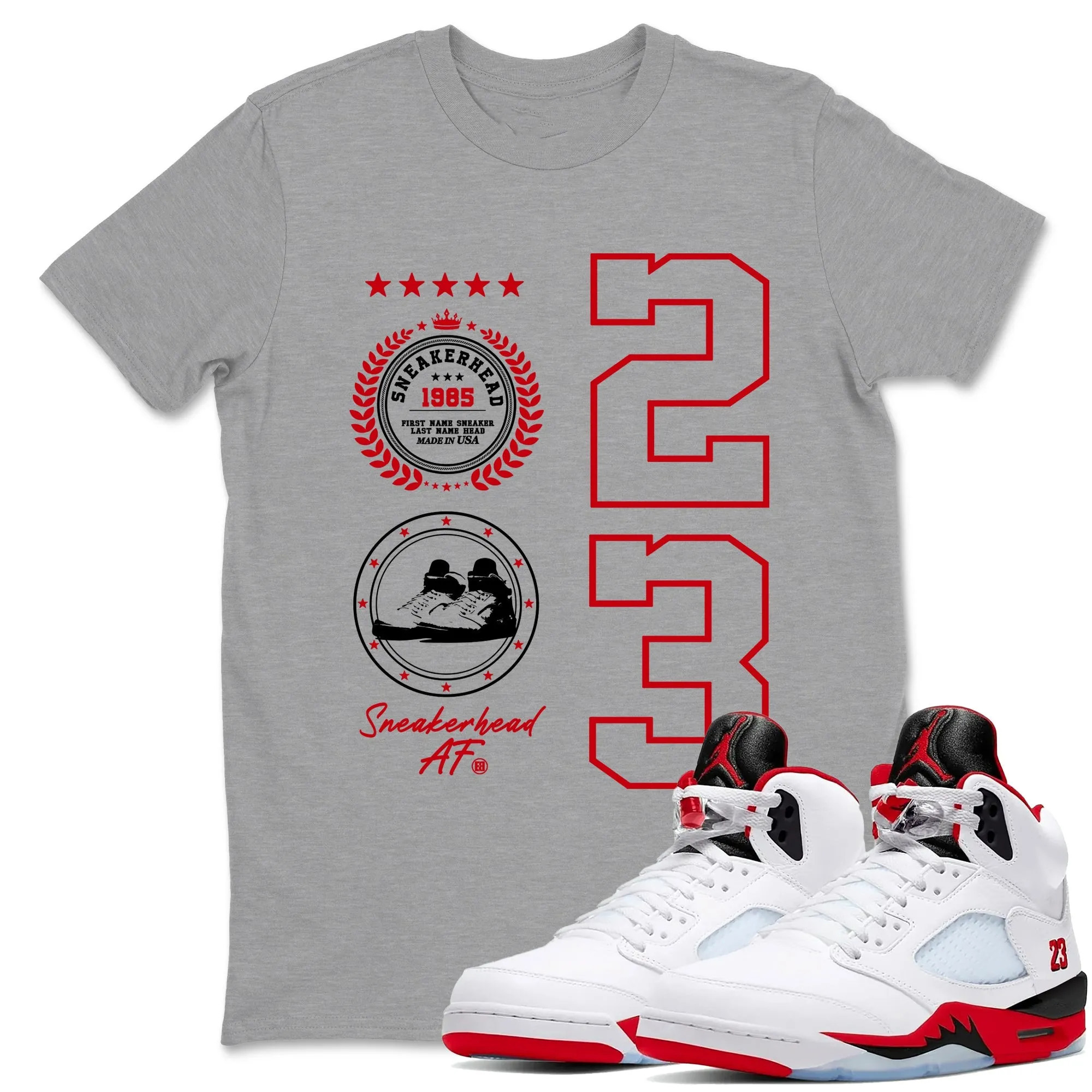 Sneaker Emblem Sneaker Tees - Air Jordan 5 Fire Red