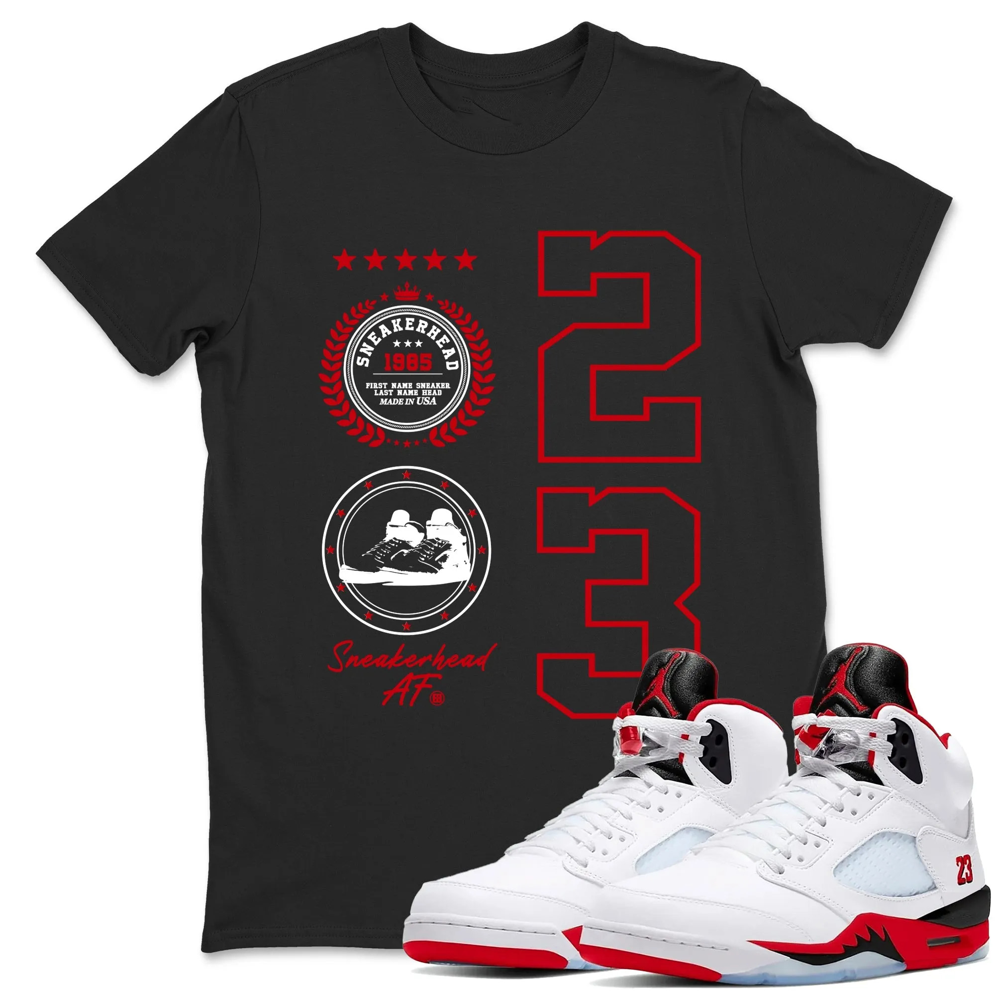 Sneaker Emblem Sneaker Tees - Air Jordan 5 Fire Red