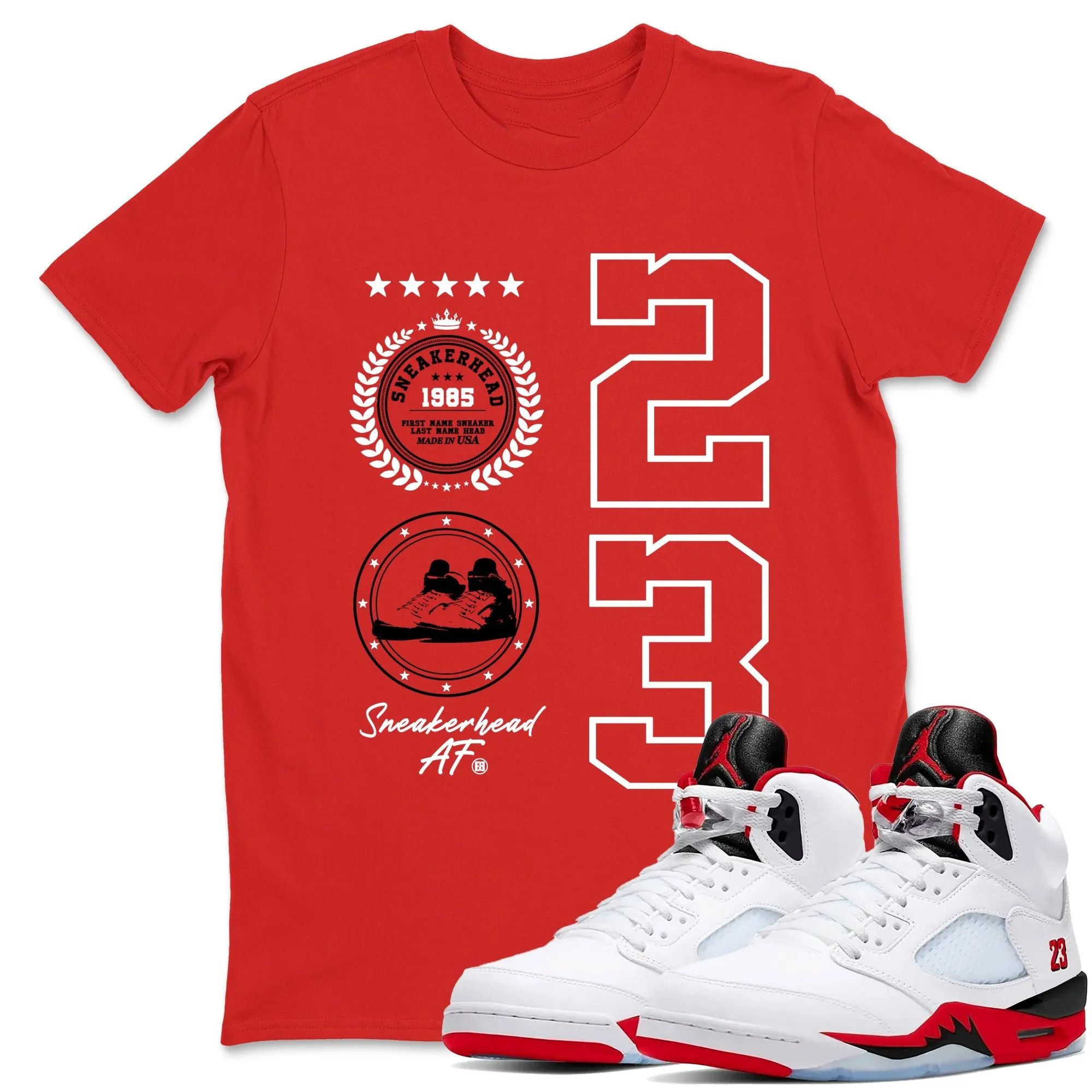 Sneaker Emblem Sneaker Tees - Air Jordan 5 Fire Red