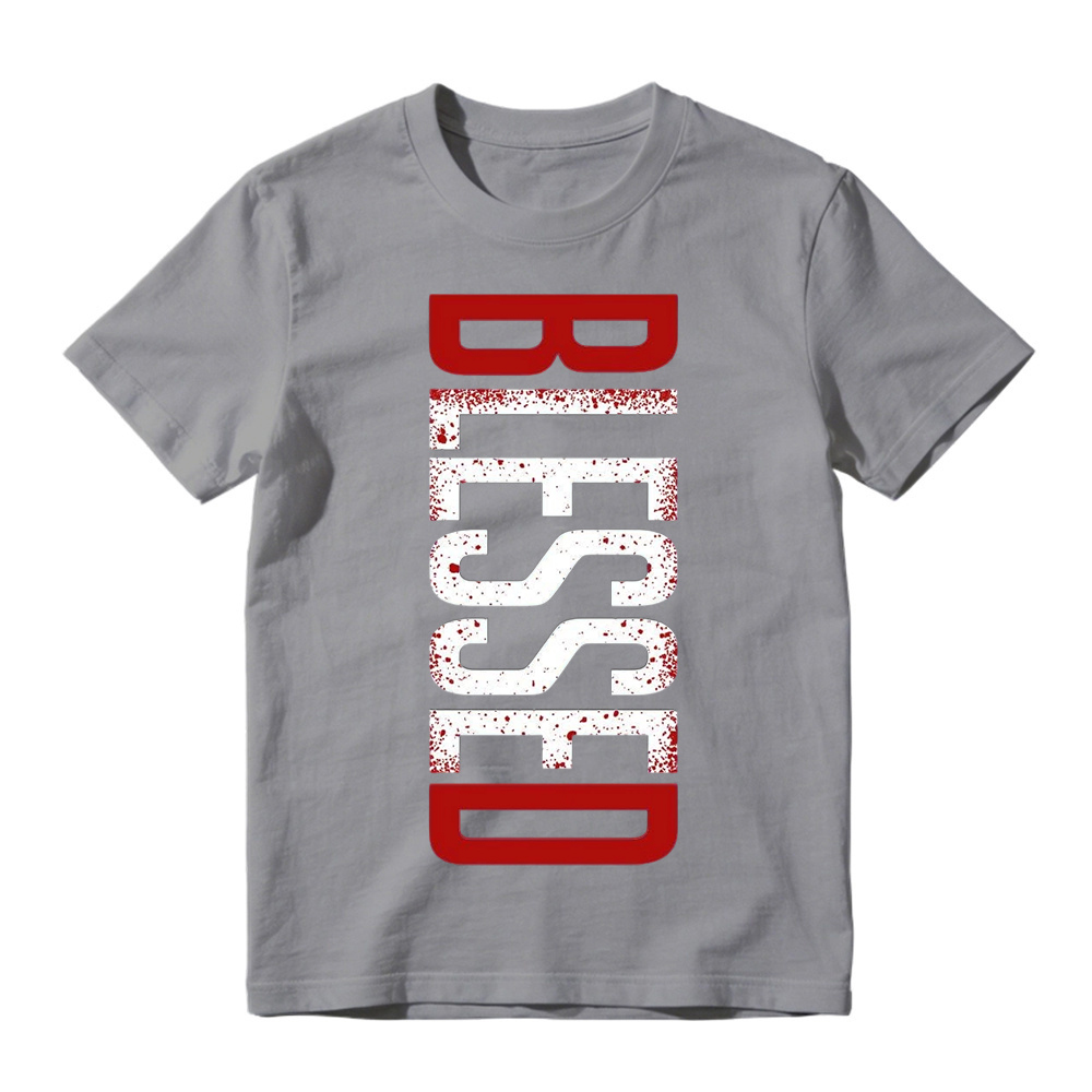 Vertical Red White Speckle Splatter Letter Print Crew Neck Tee