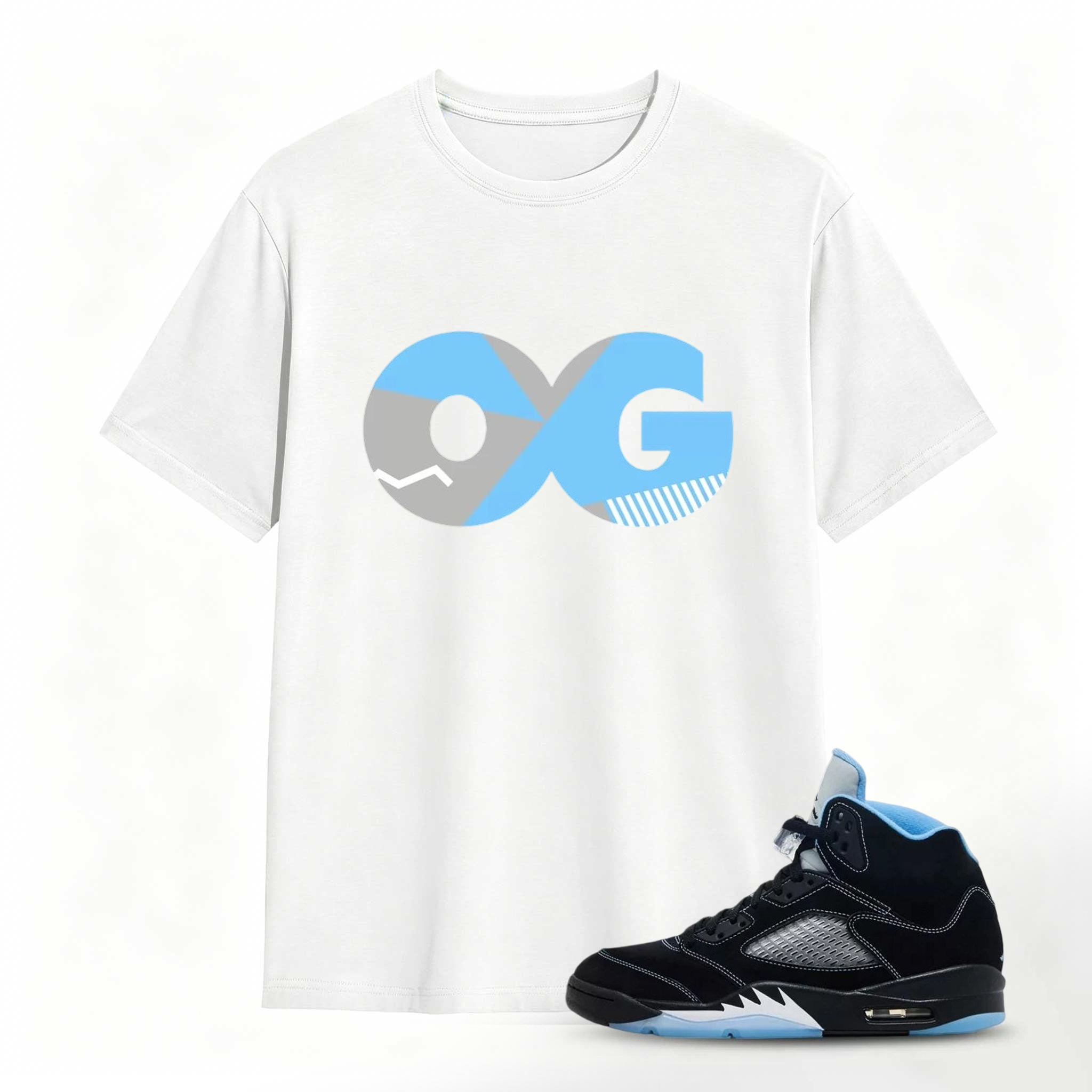 Original Shirt to Match AJ 5 Black University Blue White Unc 2026 OG Sneaker, AJ 5 Black University Blue White Match Tee