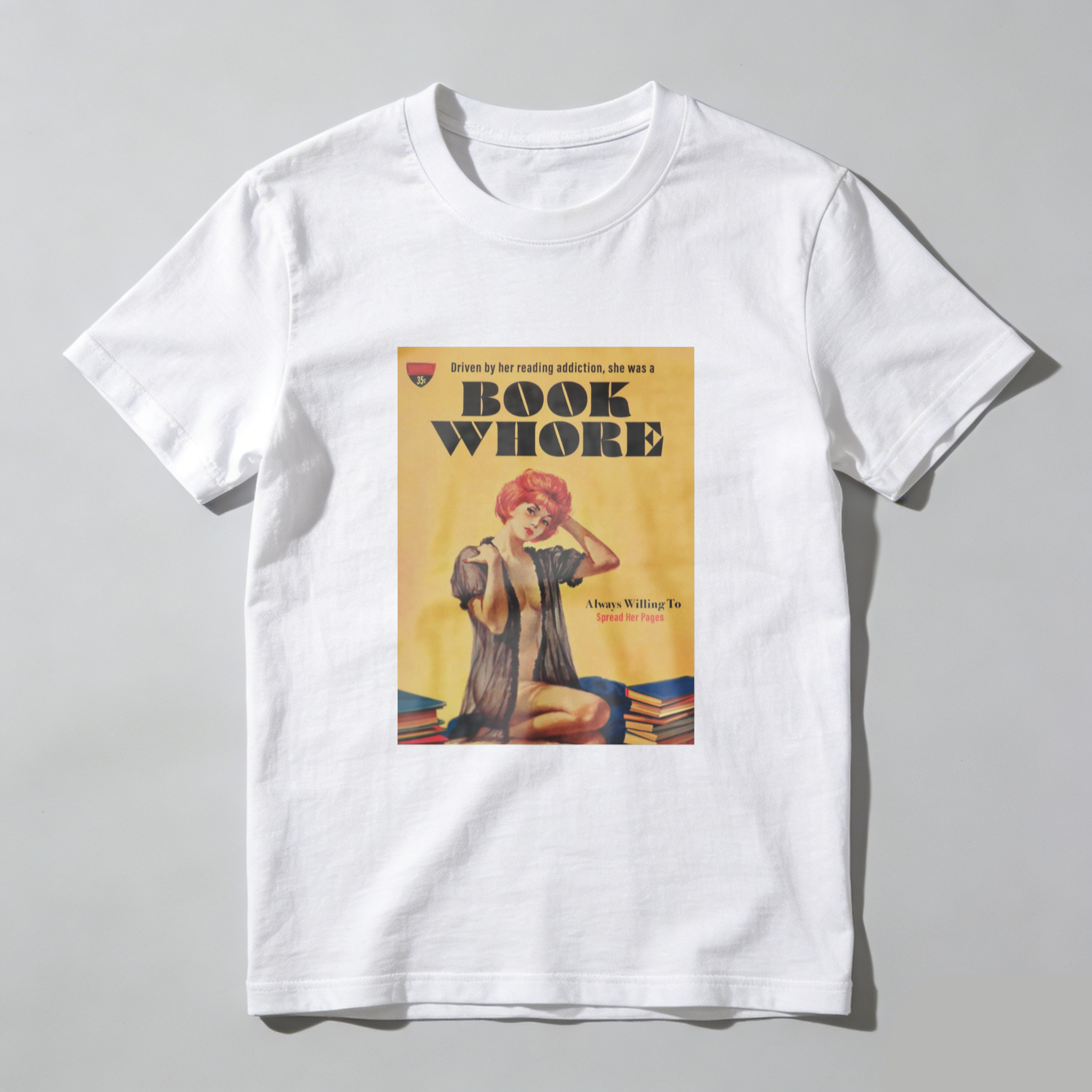 Book Whore Vintage Pinup Reading Scene tshirt 100% cotton