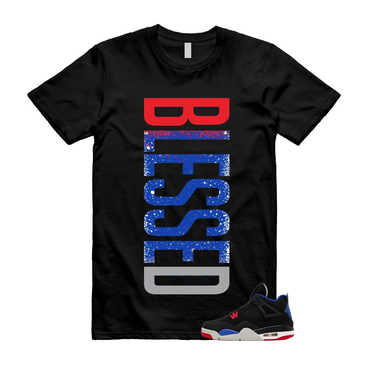 Color Block Red Blue Gray Gradient Splatter Vertical Graphic Heavyweight Tee