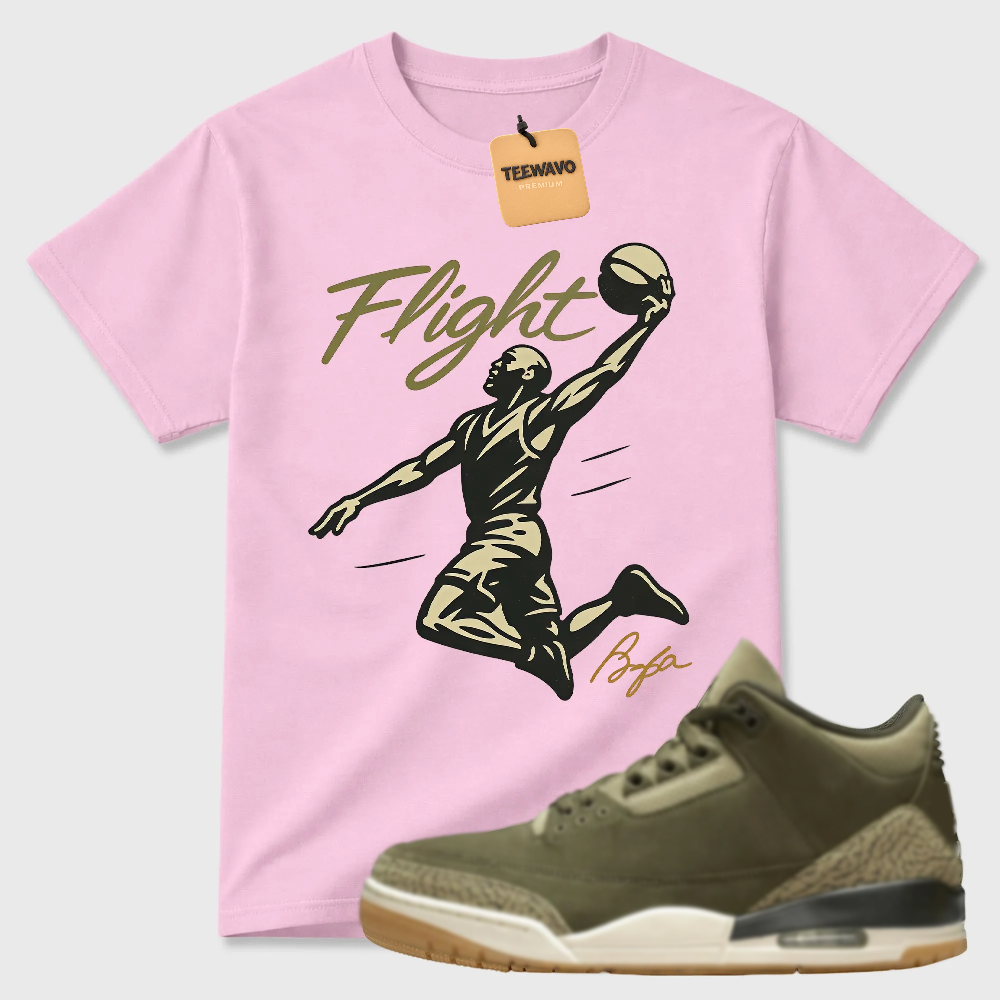 FLIGHT Shirt to Match Joardan 3 Family Affair Medium Olive, Jordan 3 Family Affair Olive Sneaker Mact