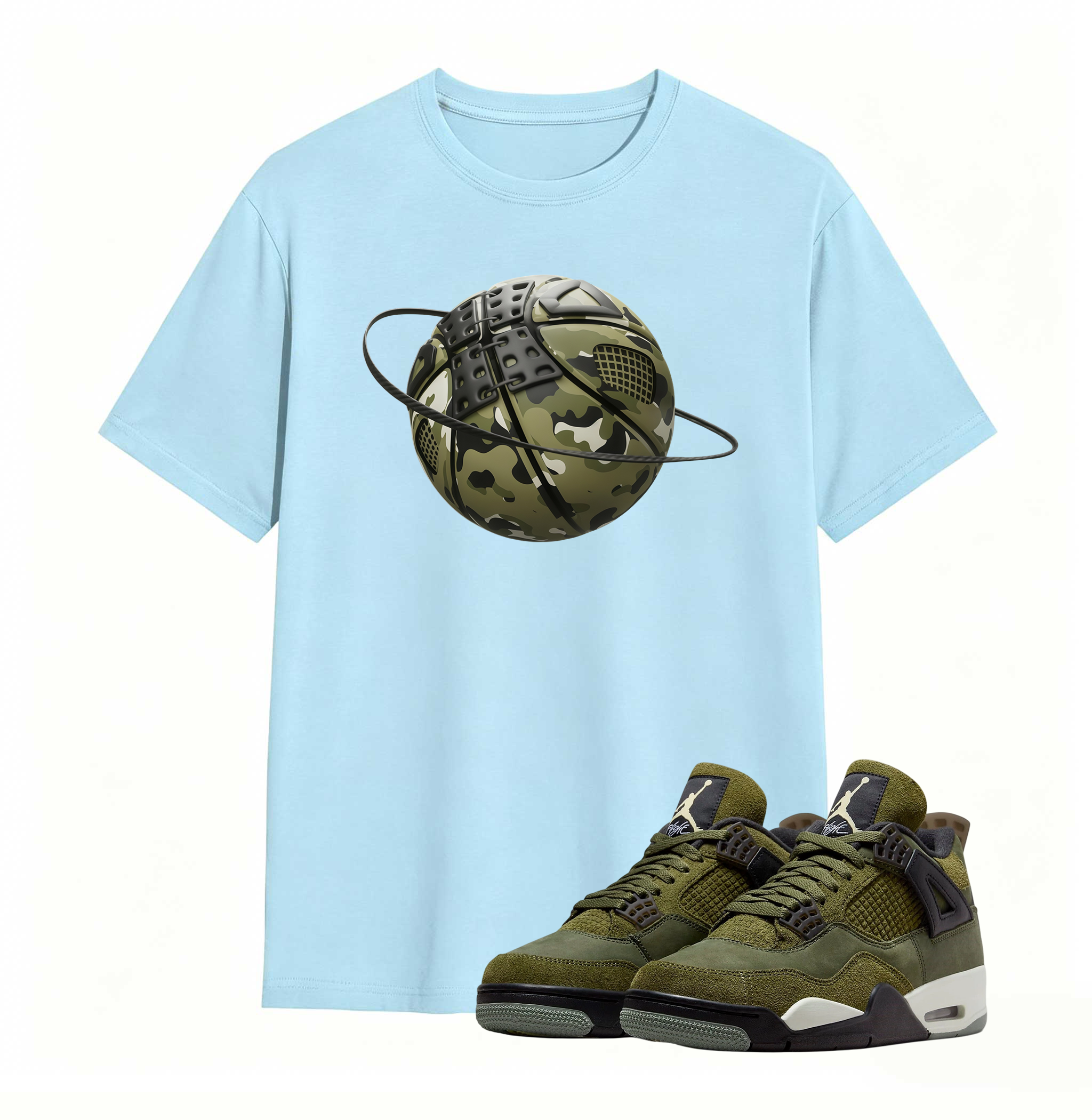 Camo Basketball Planet Sneaker Tee - Air Jordan 4 Medium Olive