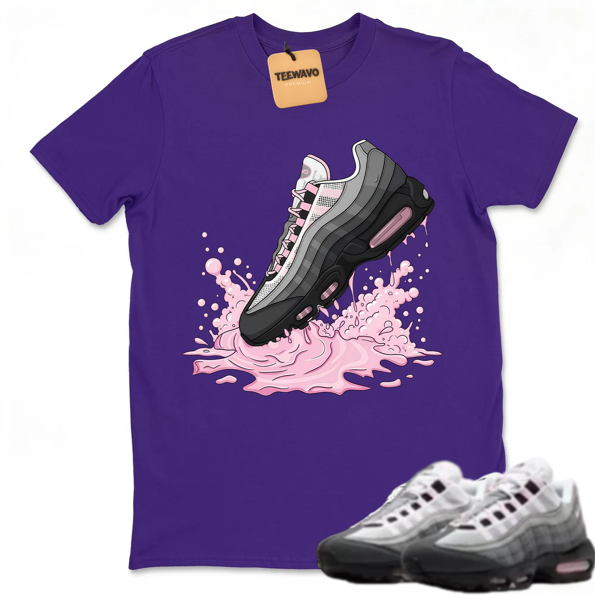 Air Max 95 Pink Foam Black White OG Big Bubble T Shirt Match Dripping Shoe