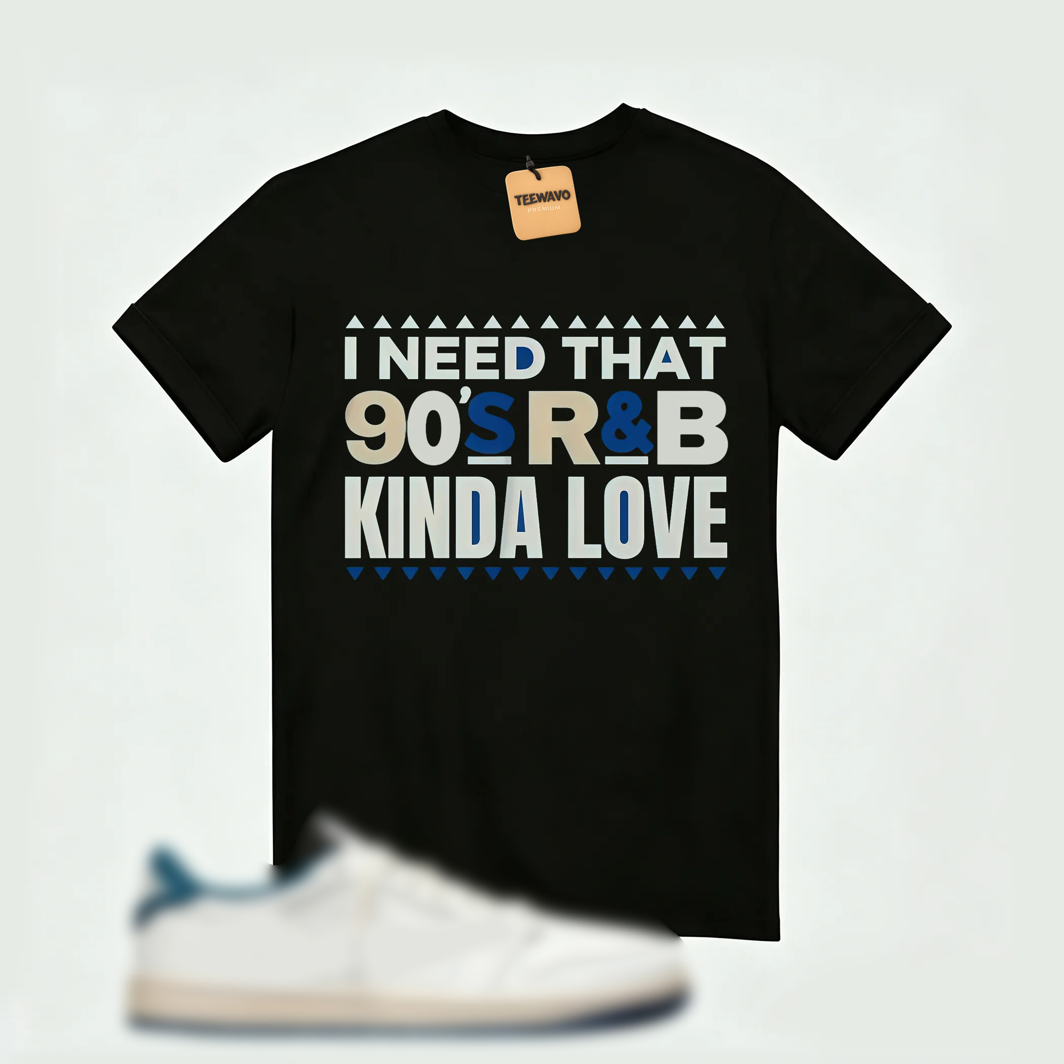 AJ 1 Low OG SP x Fragment Design x Travis Scott Sail Military Blue , T-Shirt (I Need That 90s R&B Kinda Love)