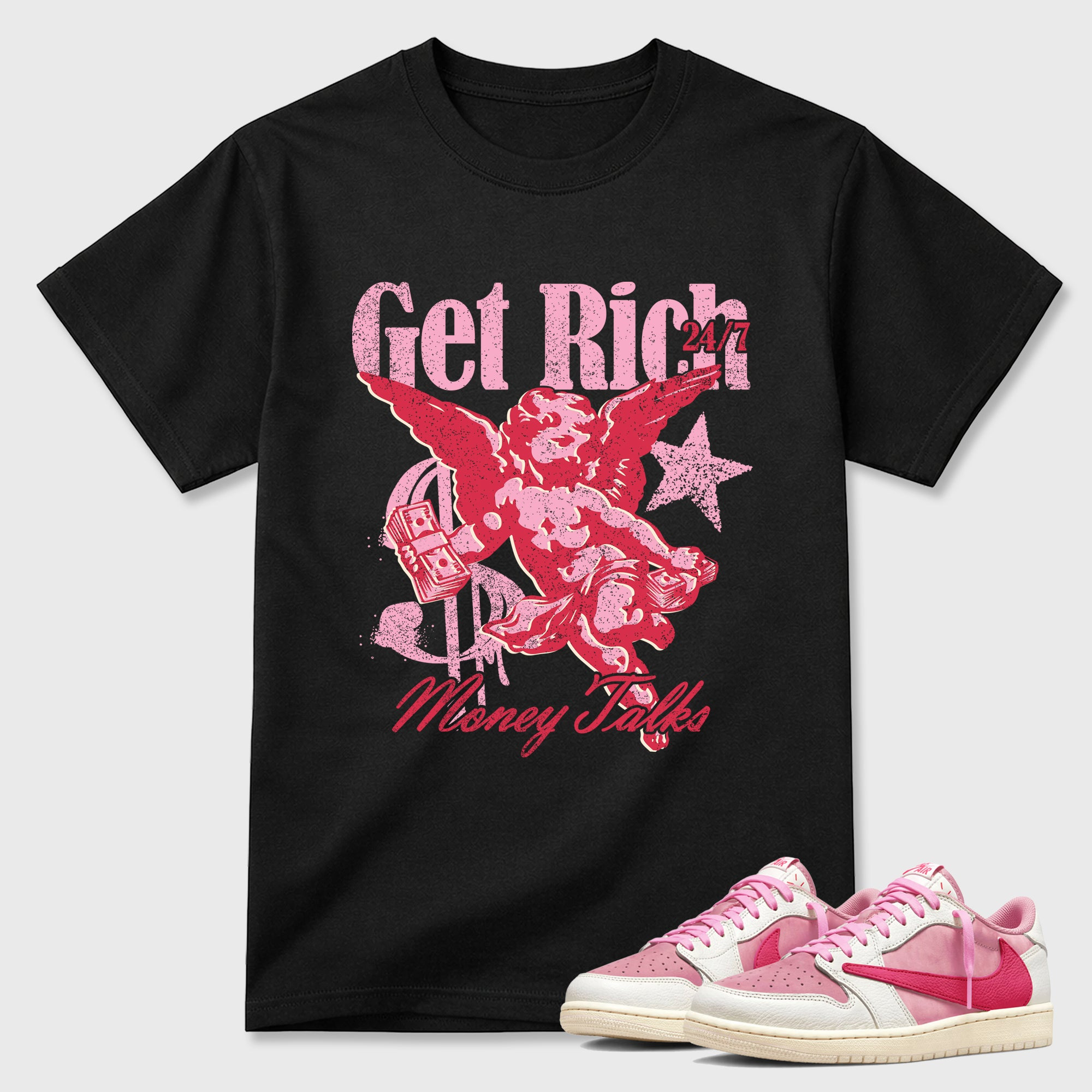 Get Rich  Sneaker Tees - Air Jordan 1 Travis Scott Tropical Pink