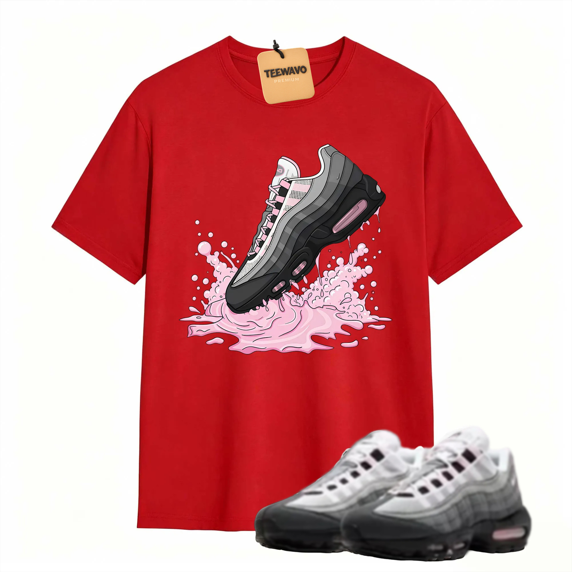 Air Max 95 Pink Foam Black White OG Big Bubble T Shirt Match Dripping Shoe