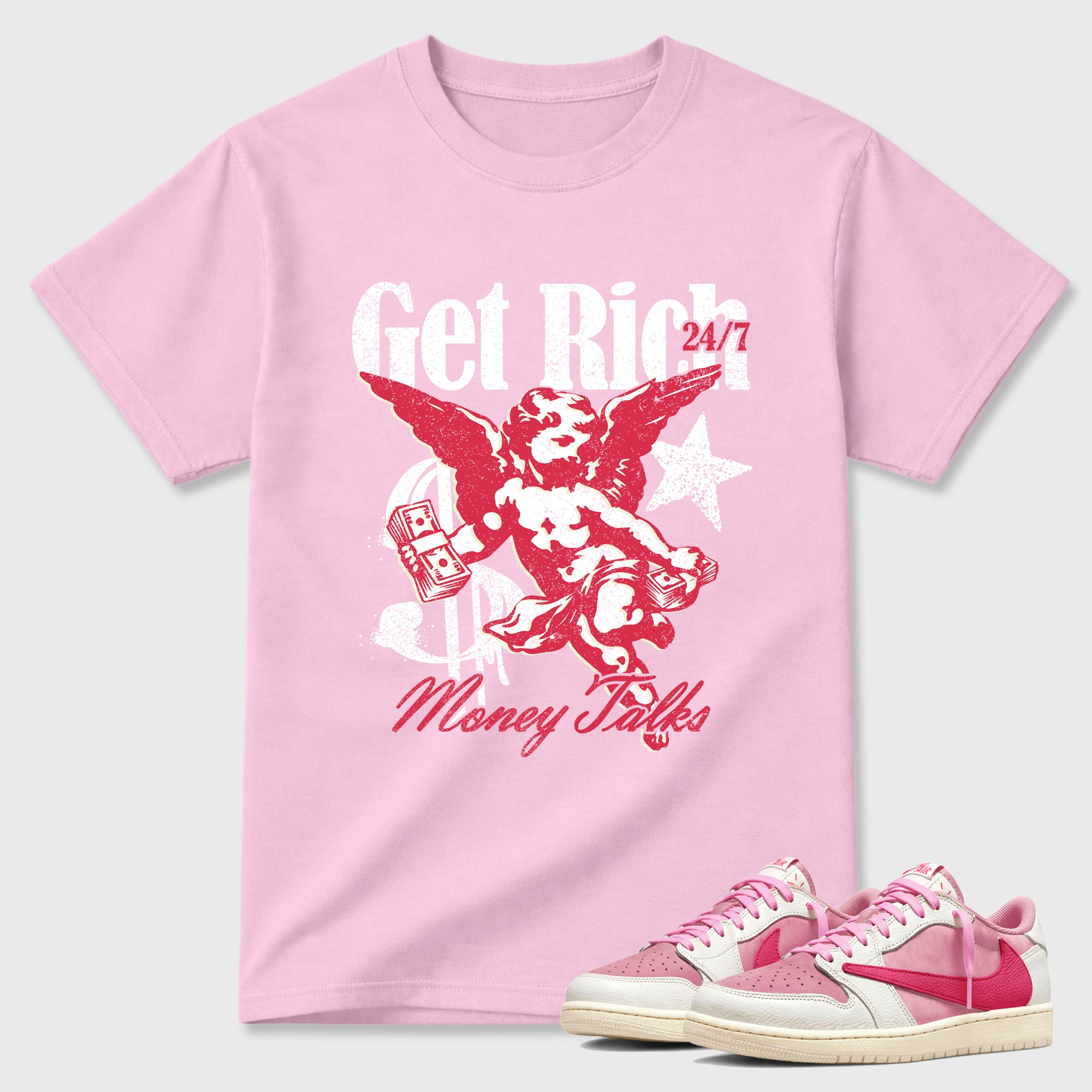 Get Rich  Sneaker Tees - Air Jordan 1 Travis Scott Tropical Pink