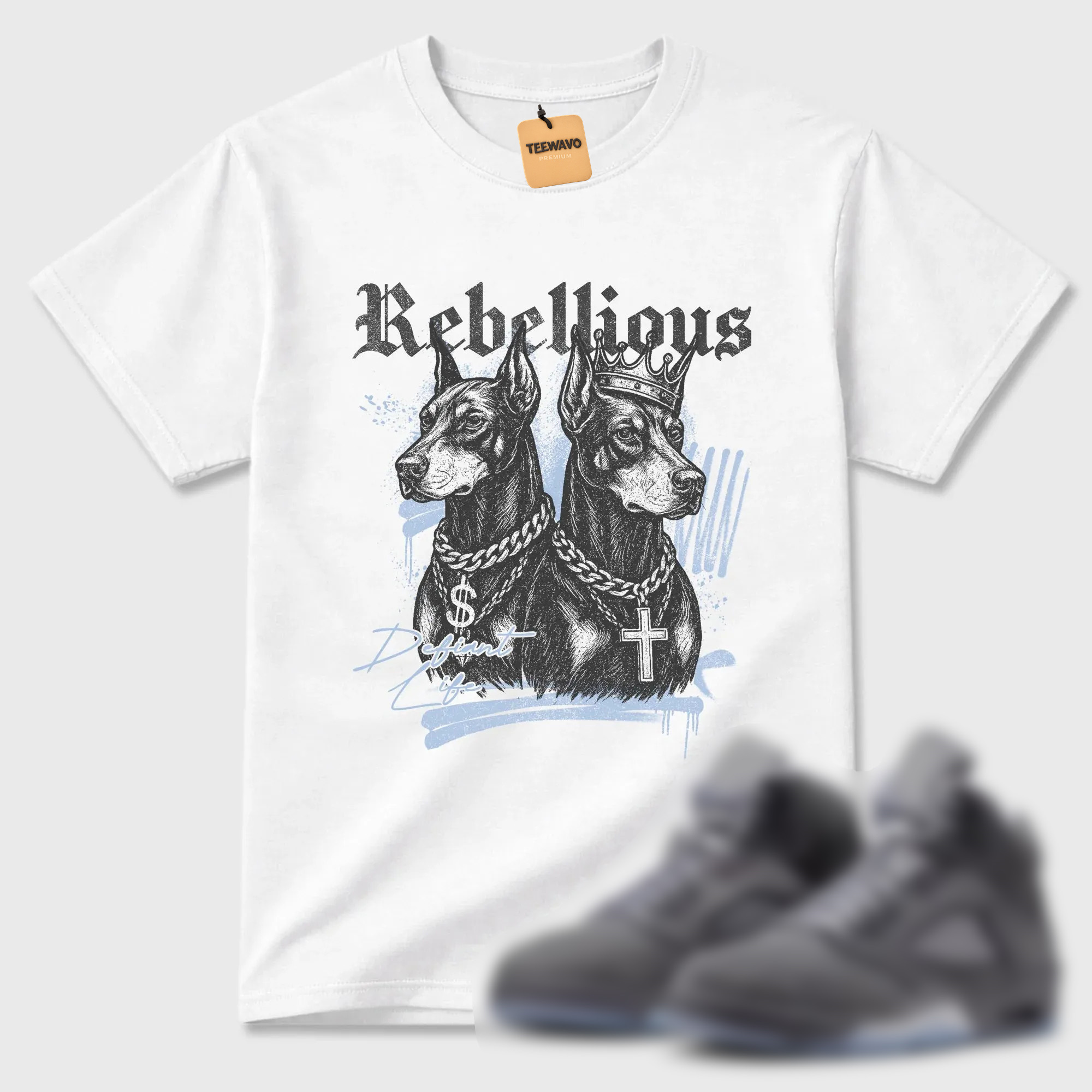 Rebellious TEEWAVO Sneaker Tees - AJD 5 Wolf Grey