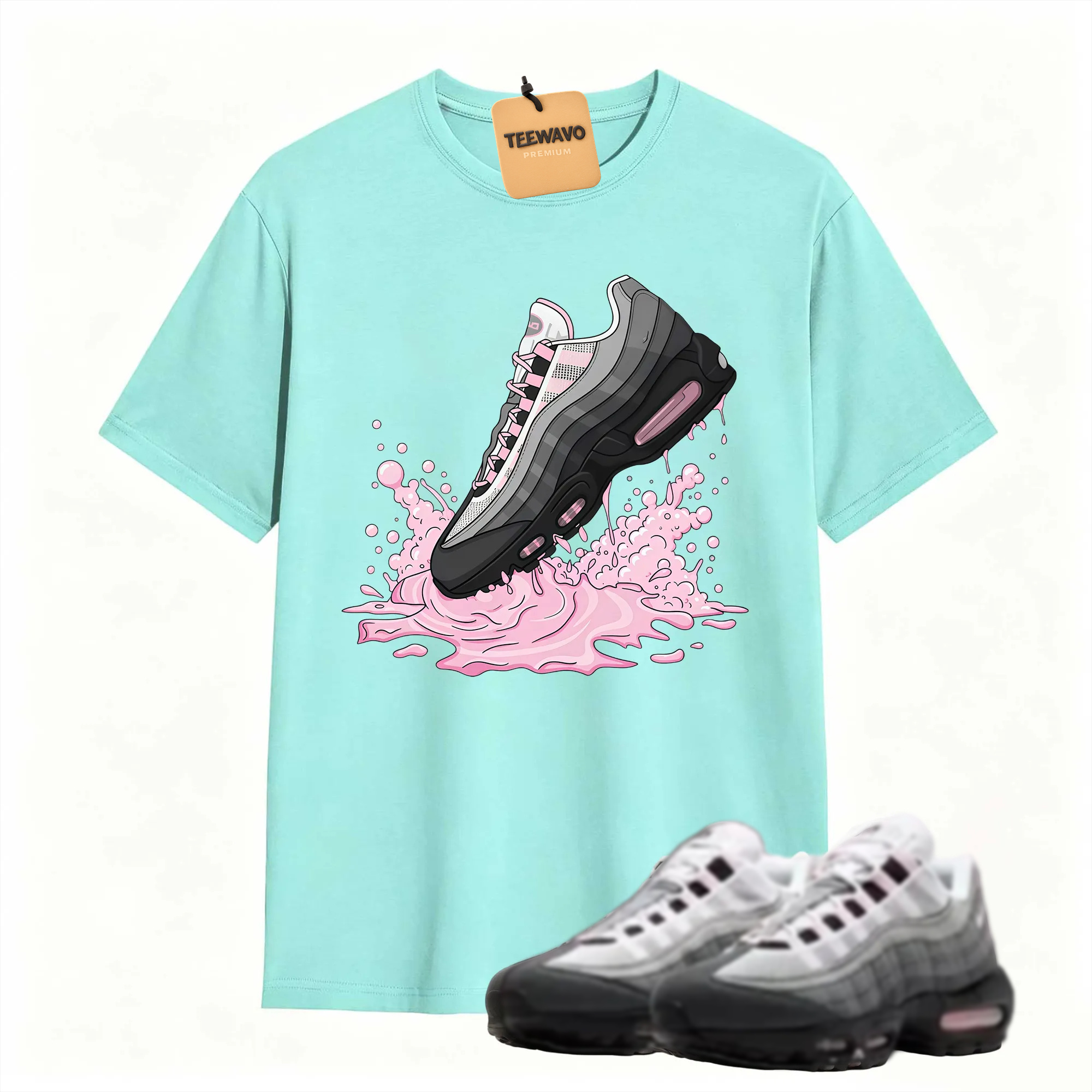 Air Max 95 Pink Foam Black White OG Big Bubble T Shirt Match Dripping Shoe