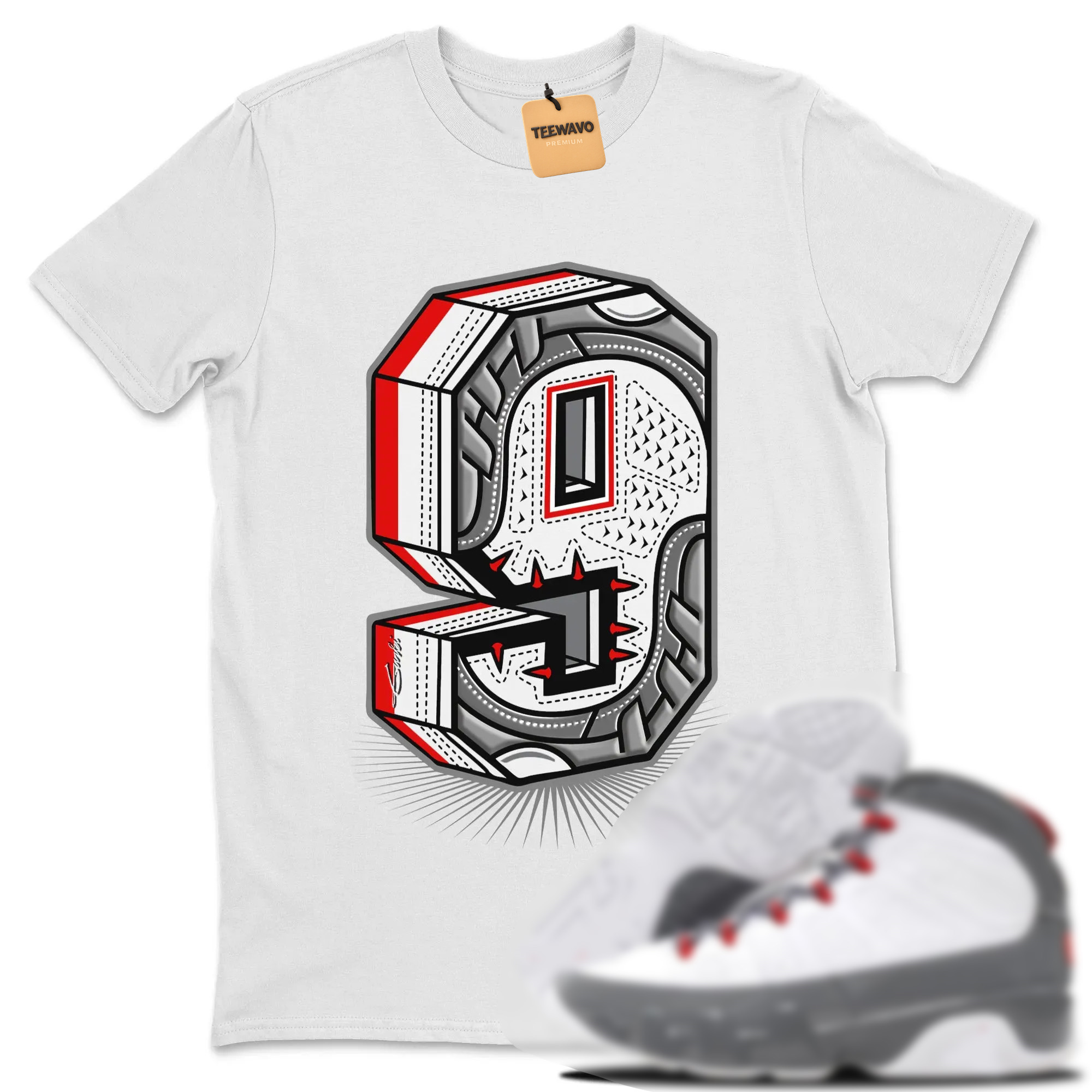 Nine Statue Unisex Tops - AJ 9 Fire Red