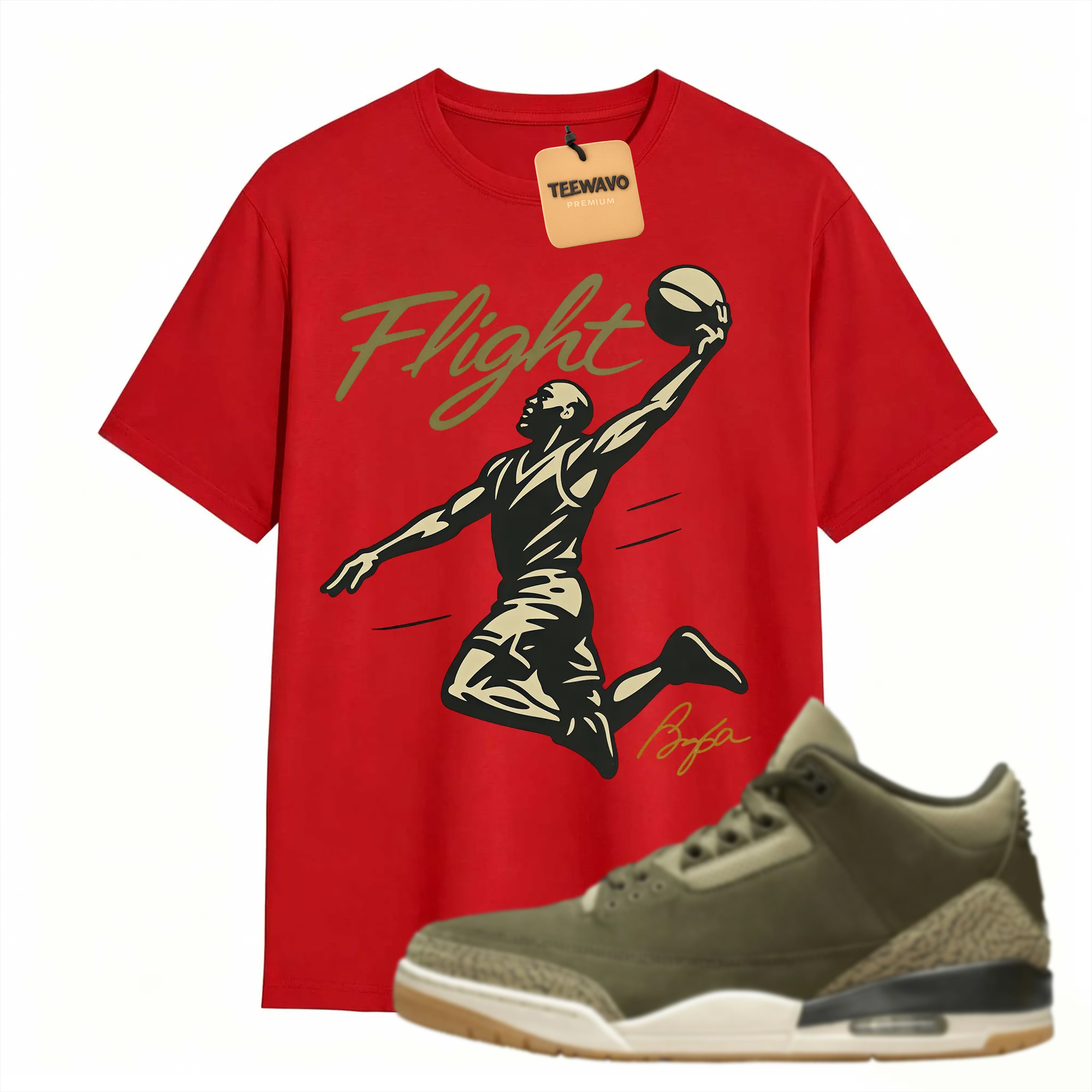 FLIGHT Shirt to Match Joardan 3 Family Affair Medium Olive, Jordan 3 Family Affair Olive Sneaker Mact