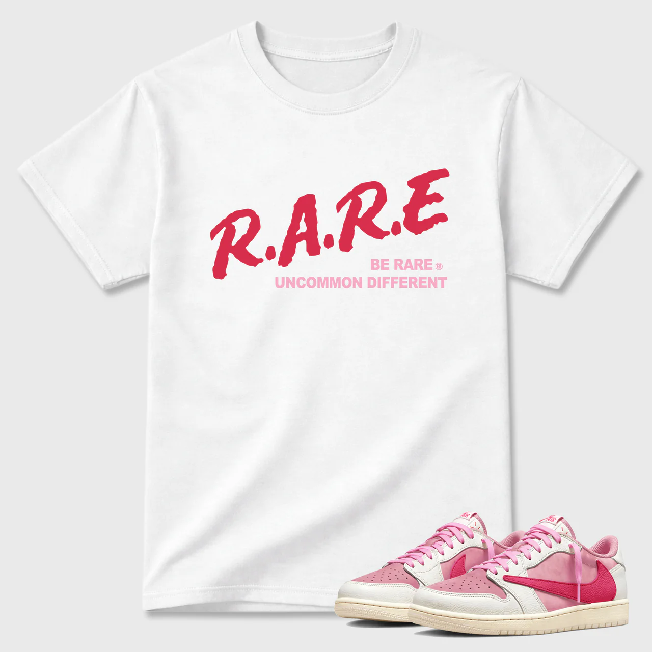 Be Rare Uncommon Different  Sneaker Tees - Air Jordan 1 Travis Scott Tropical Pink