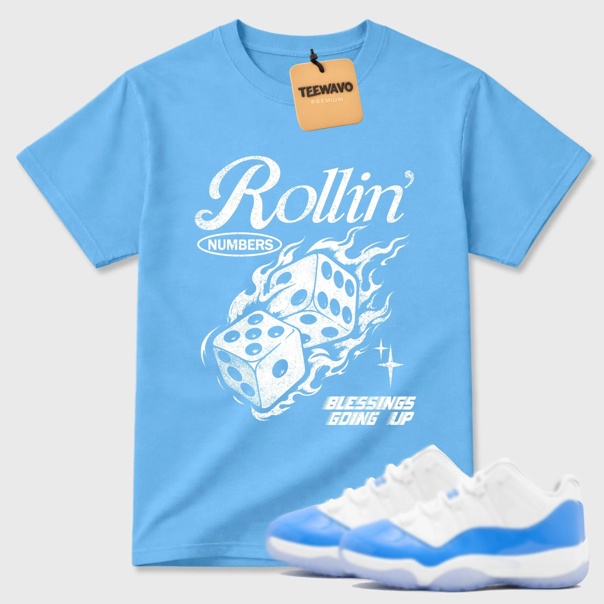 Rollin Numbers  Sneaker Tees - AJD 11 University Blue