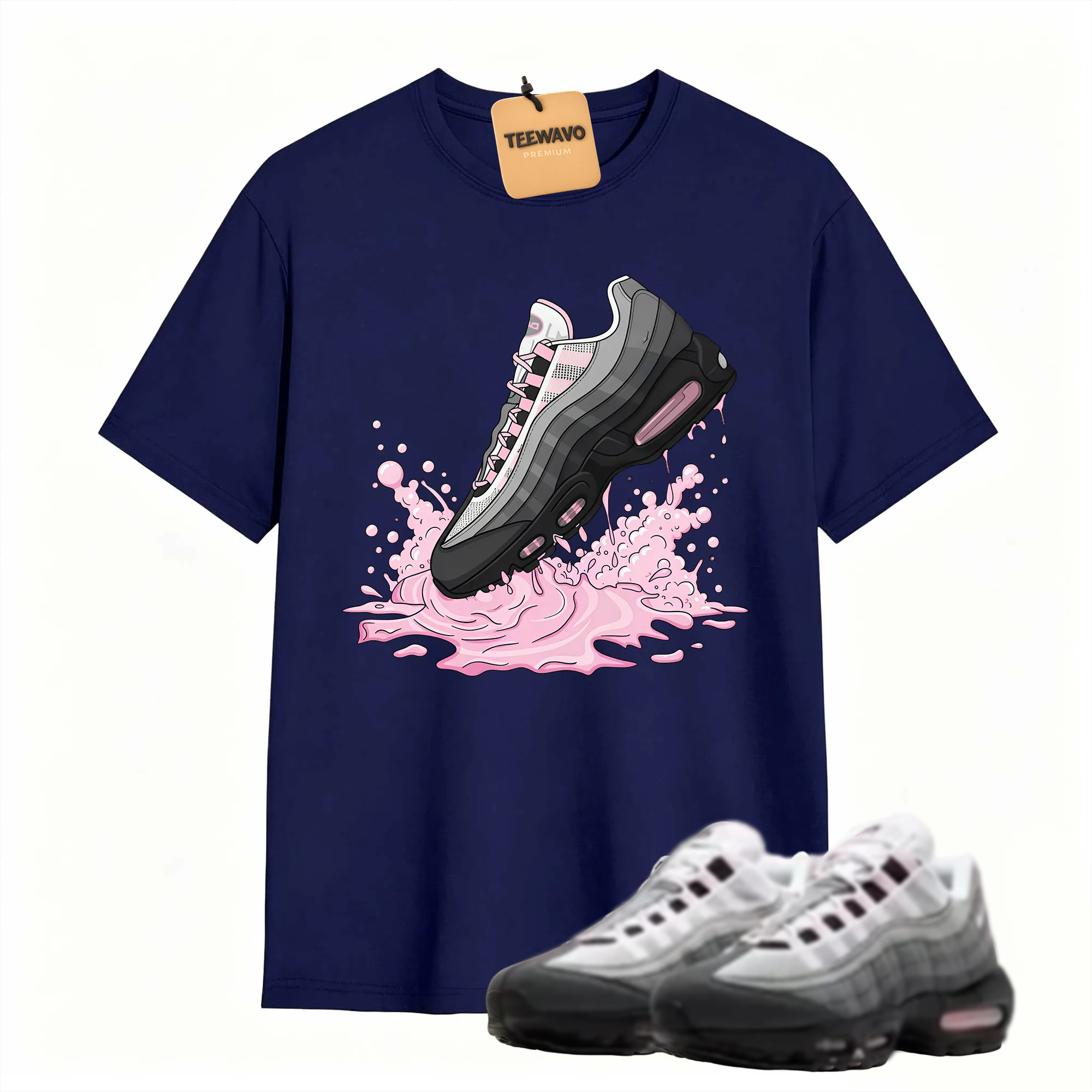 Air Max 95 Pink Foam Black White OG Big Bubble T Shirt Match Dripping Shoe