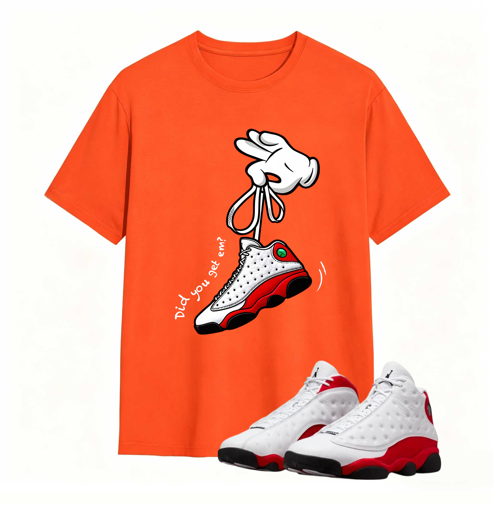 Cartoon Hands Sneaker Tees - Air Jordan 13 University Red