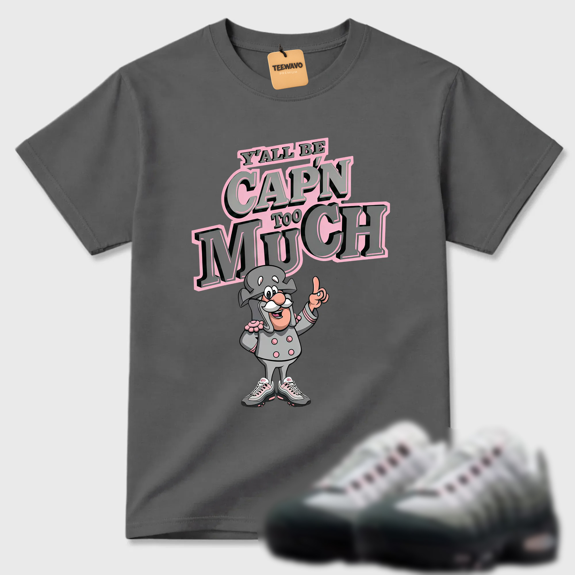 Air Max 95 Pink Foam Black White OG Big Bubble T Shirt Match Cap Too Much