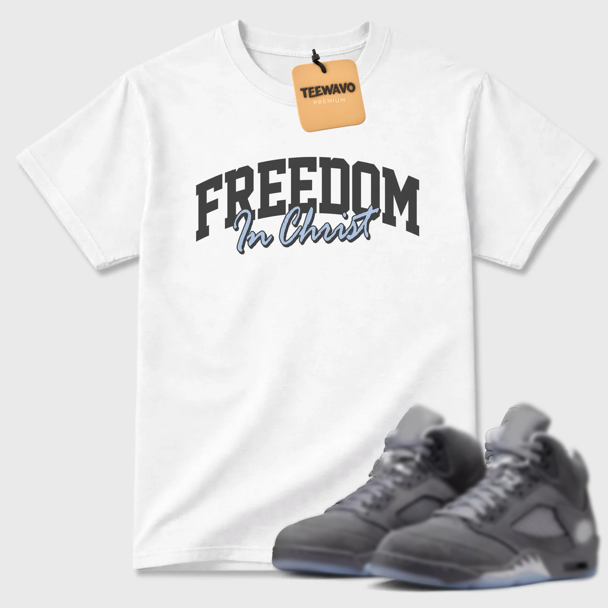 Freedom In Christ TEEWAVO Sneaker Tees - AJD 5 Wolf Grey