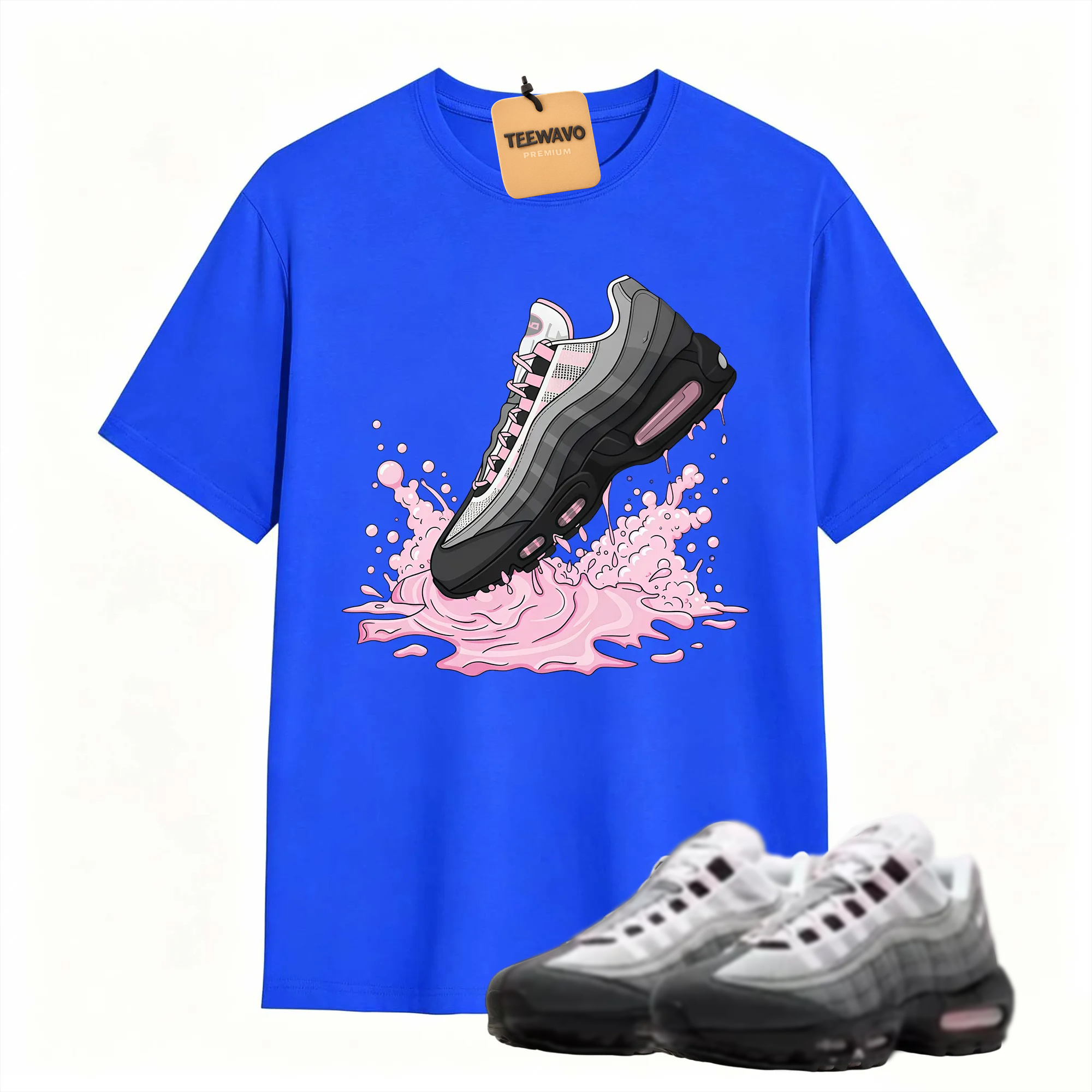 Air Max 95 Pink Foam Black White OG Big Bubble T Shirt Match Dripping Shoe