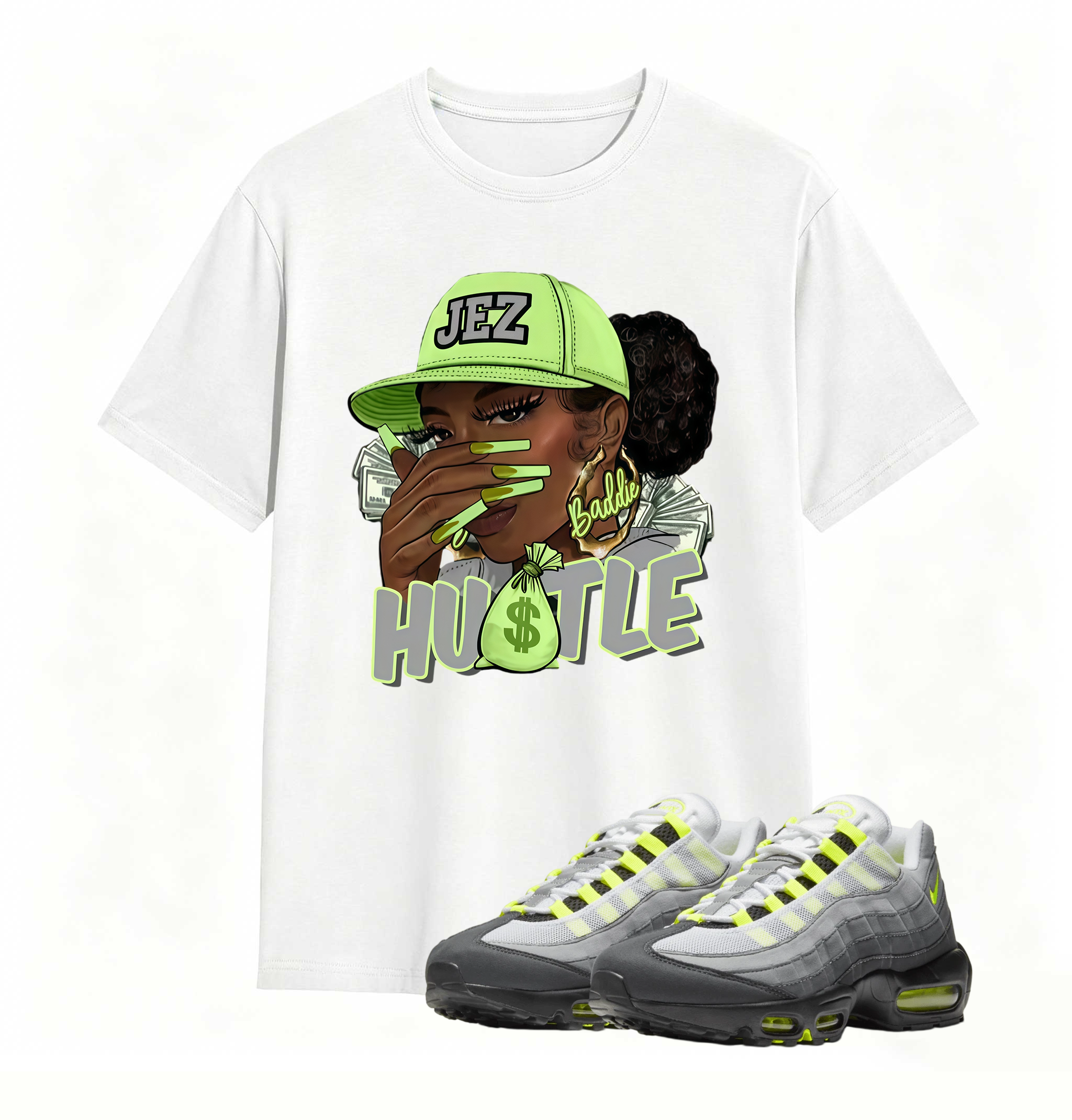 Air Max 95 OG Neon Yellow Shirt, AM95 Match Tee, BADDIE HUSTLE Shirt