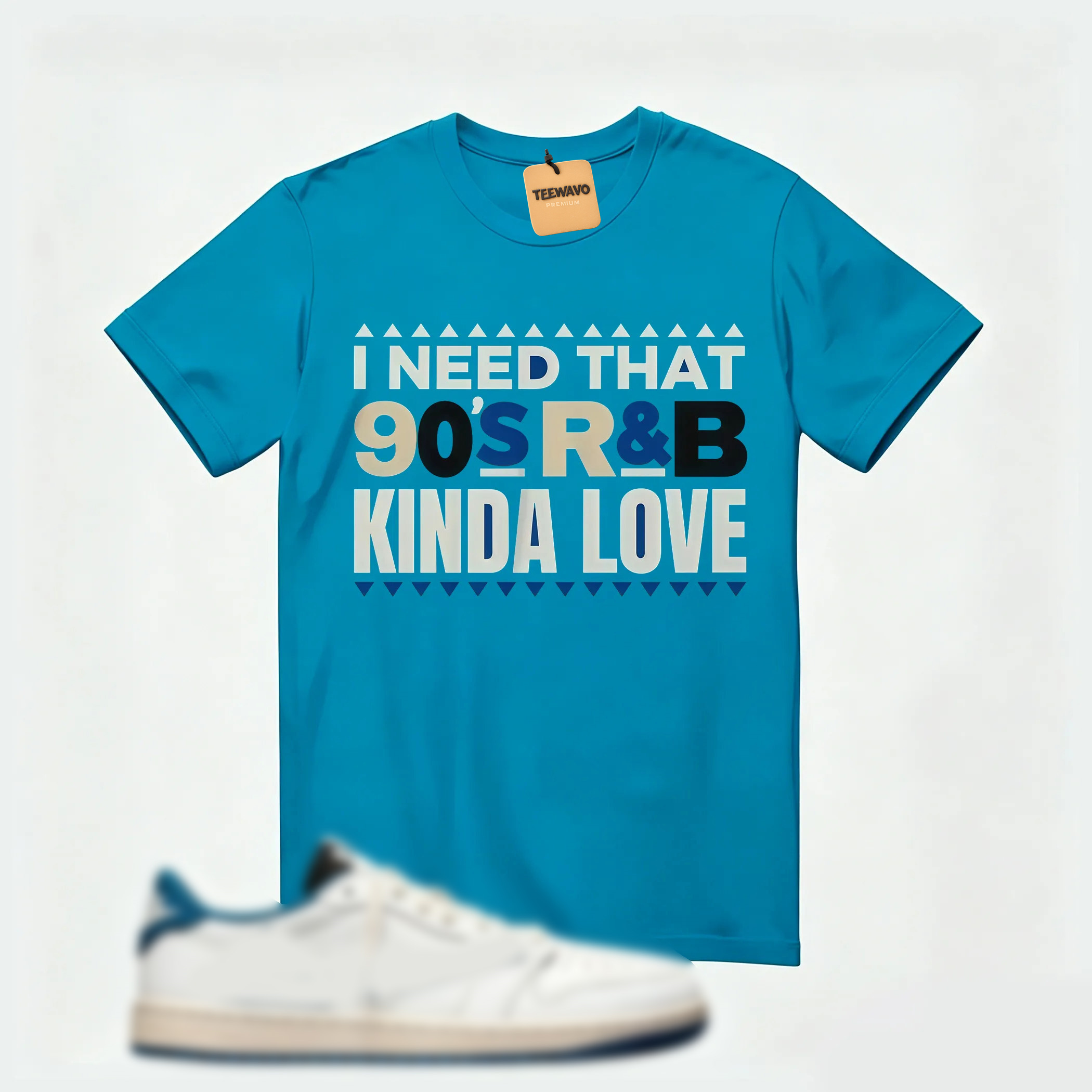 AJ 1 Low OG SP x Fragment Design x Travis Scott Sail Military Blue , T-Shirt (I Need That 90s R&B Kinda Love)