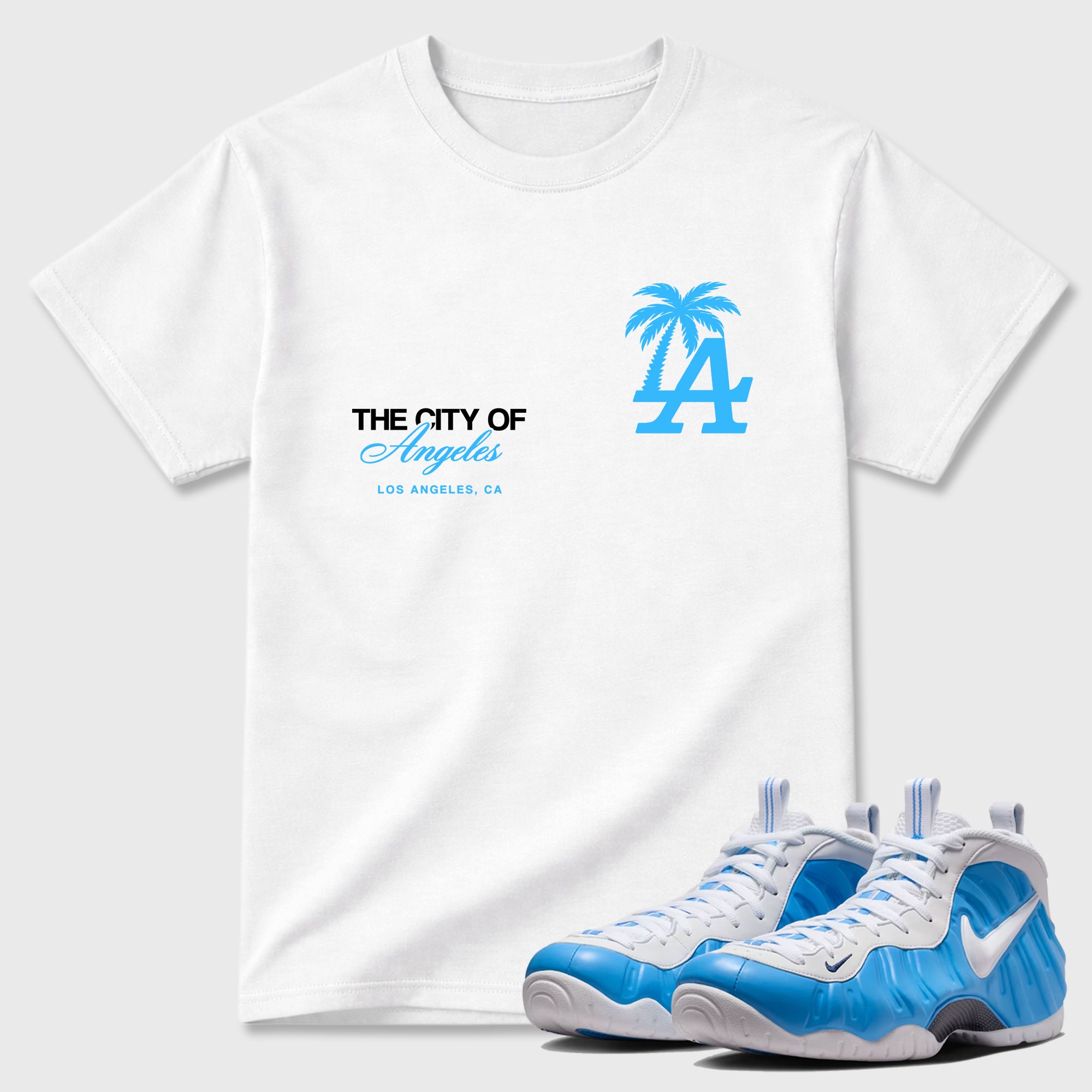 The City Of Angeles Sneaker Tees - Air Foamposite Pro University Blue
