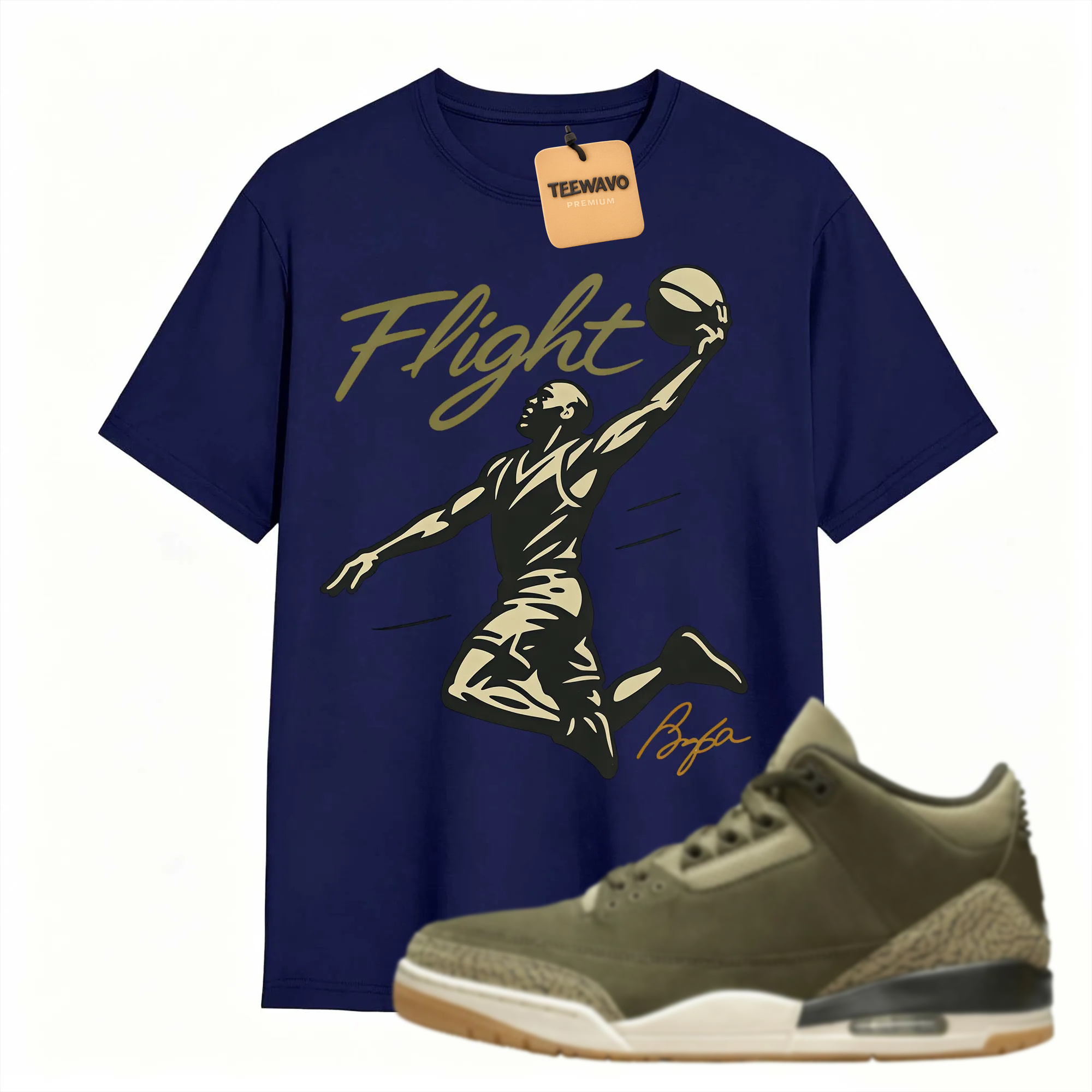 FLIGHT Shirt to Match Joardan 3 Family Affair Medium Olive, Jordan 3 Family Affair Olive Sneaker Mact