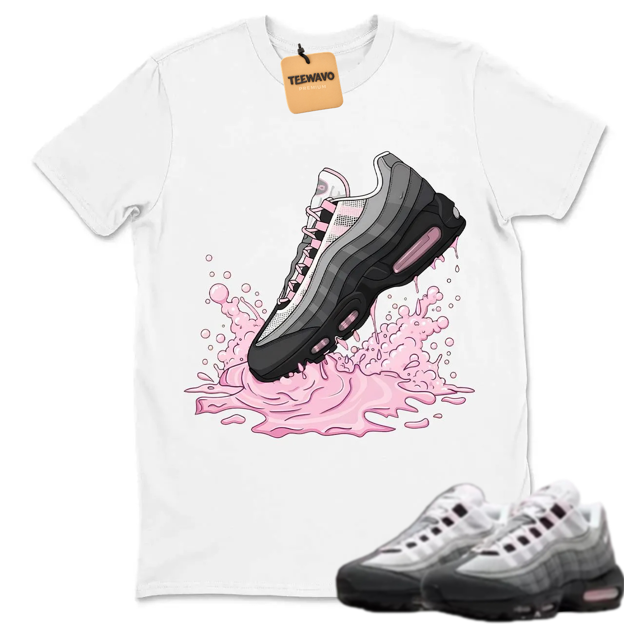 Air Max 95 Pink Foam Black White OG Big Bubble T Shirt Match Dripping Shoe
