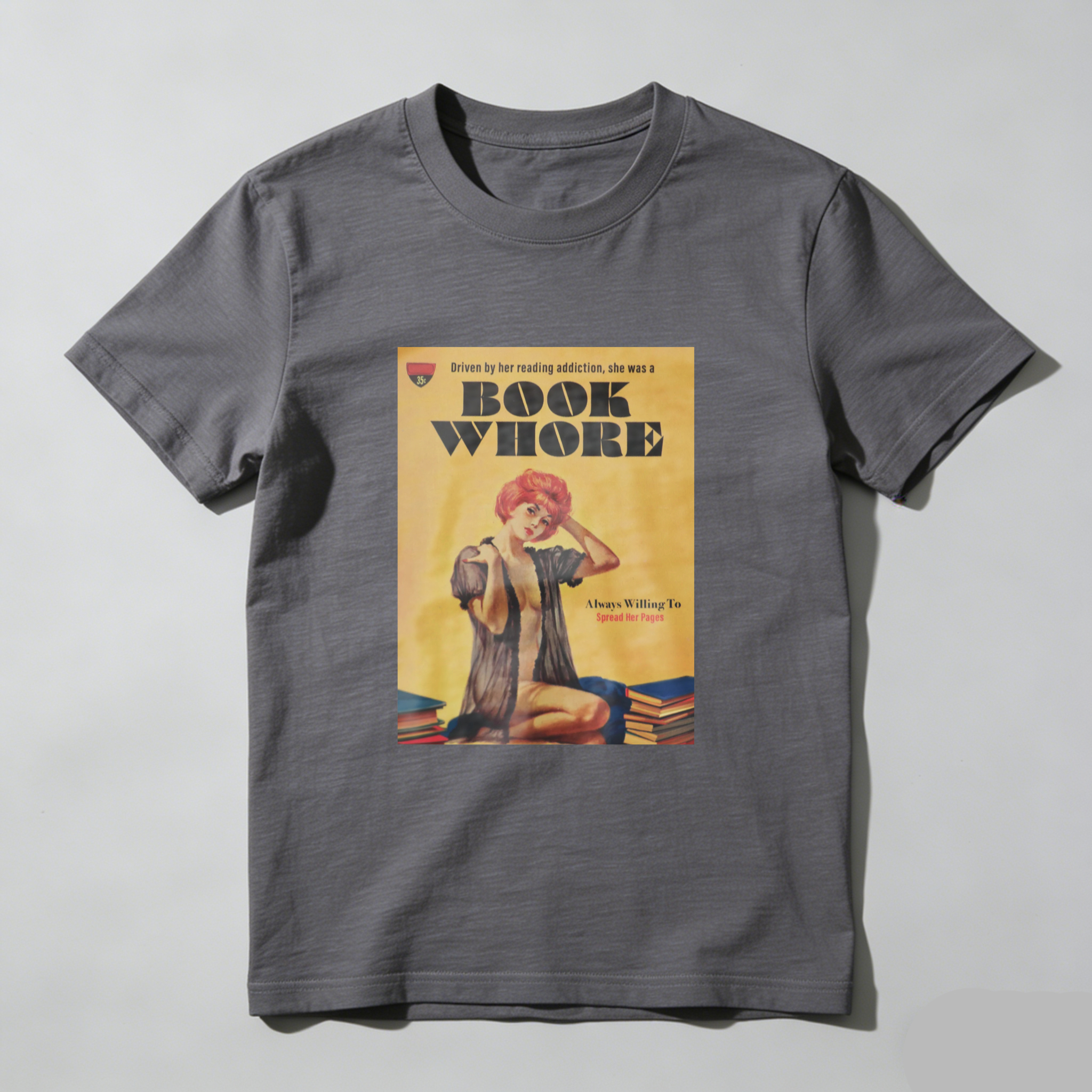 Book Whore Vintage Pinup Reading Scene tshirt 100% cotton