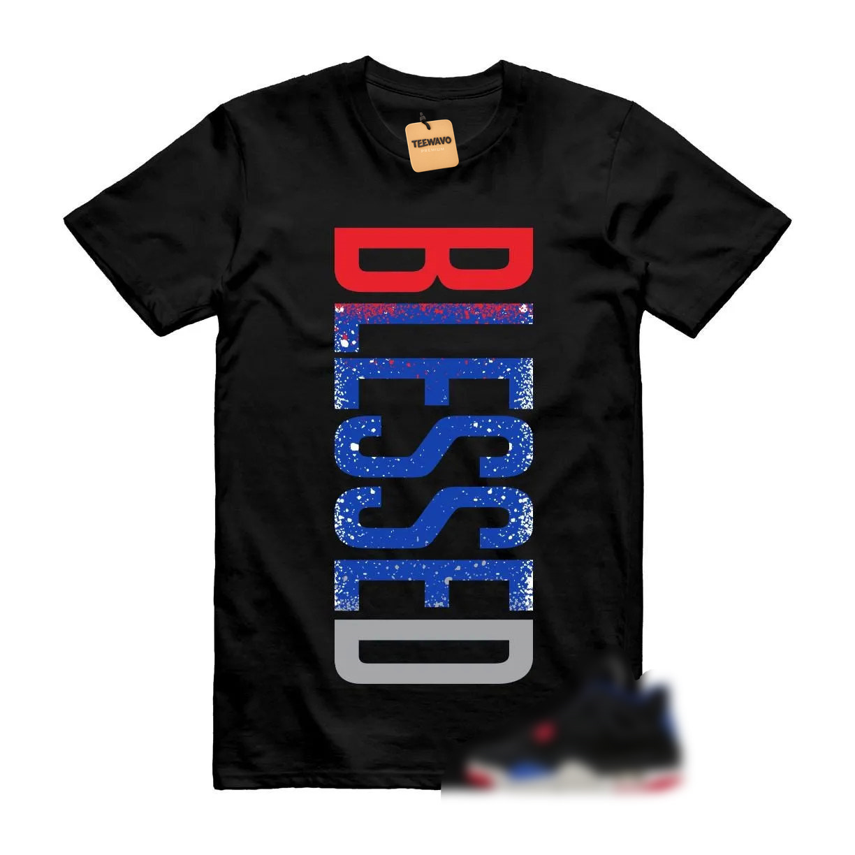 Color Block Red Blue Gray Gradient Splatter Vertical Graphic Heavyweight Tee