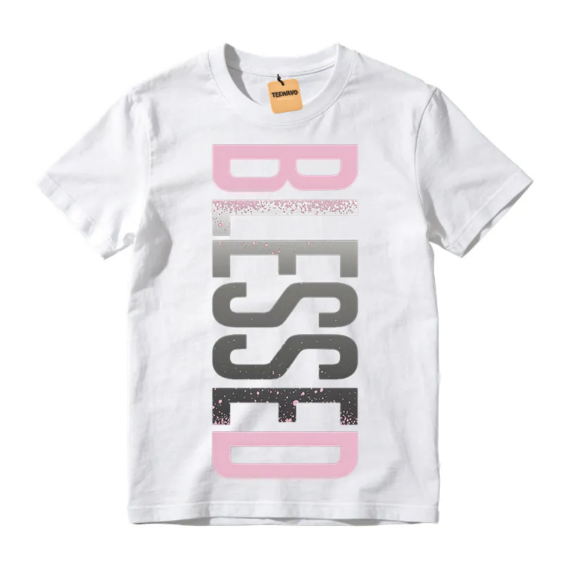 Vertical Gradient Splatter Letter Crew Neck Tee American Loose Casual Top